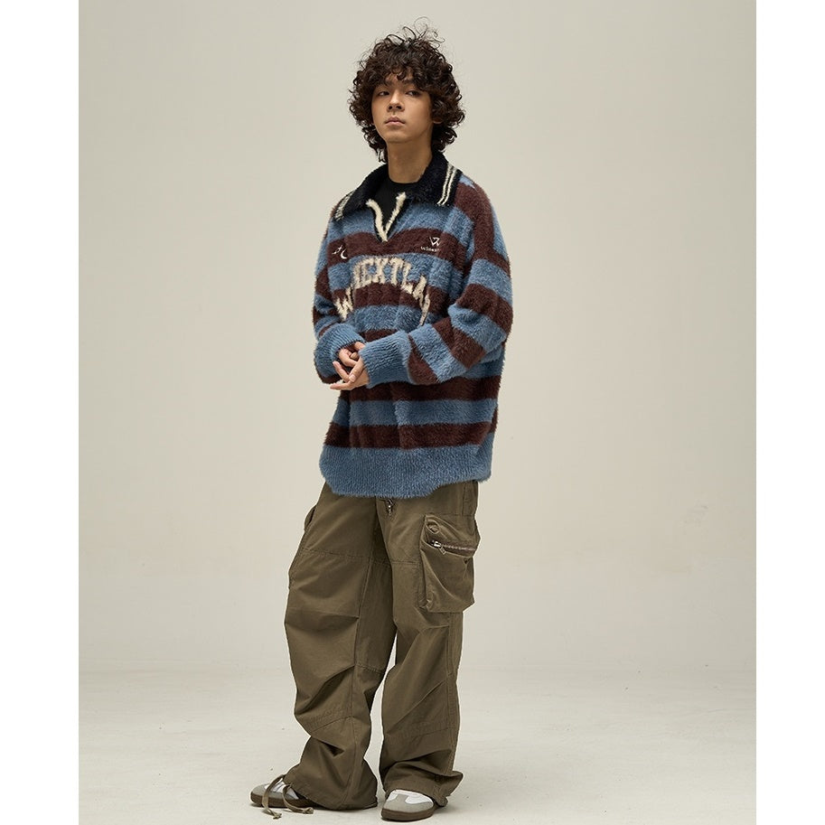 College Style Oversize Knitted Border Sweater MB7279