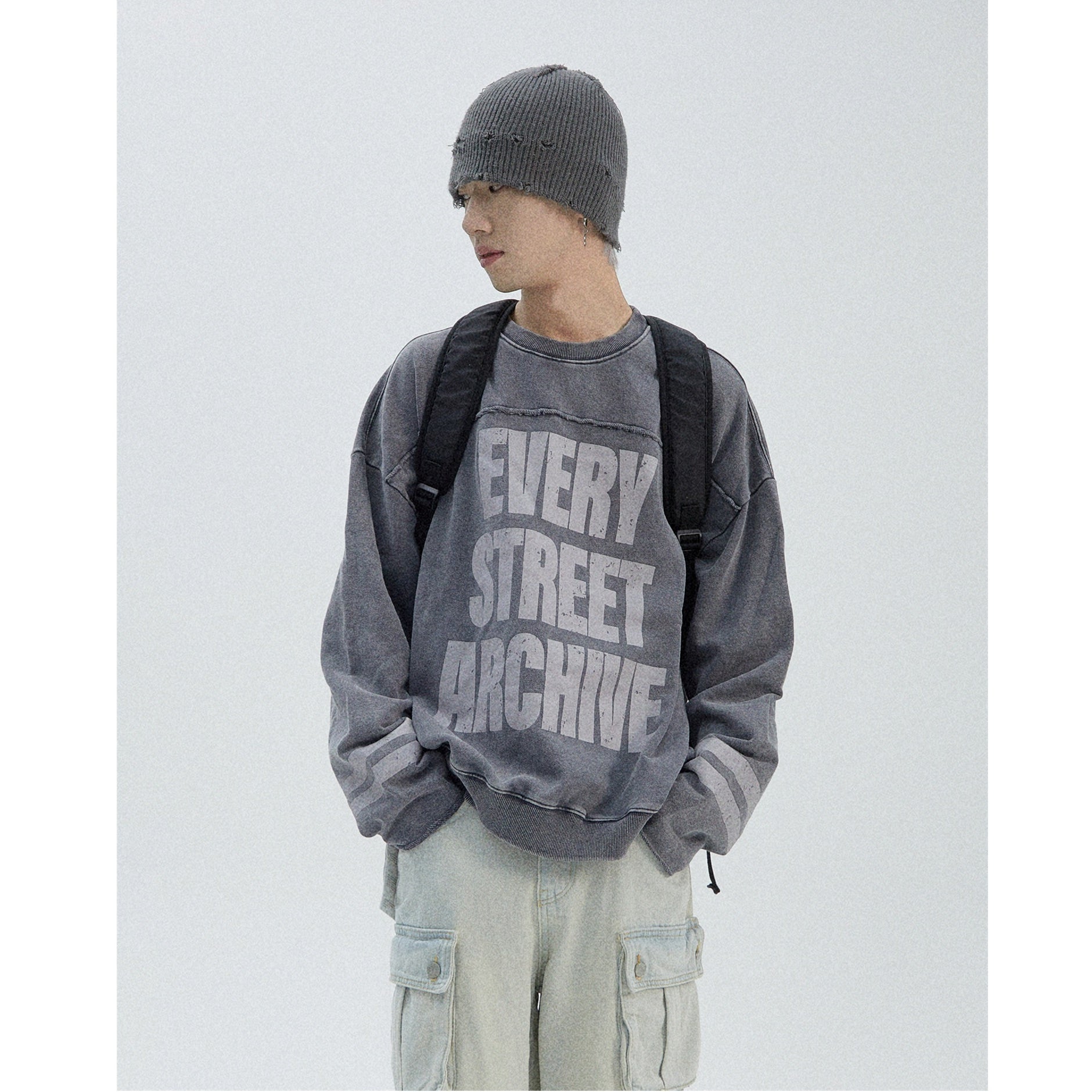 Rolled Edge Design Large Letter Sweat MB7074