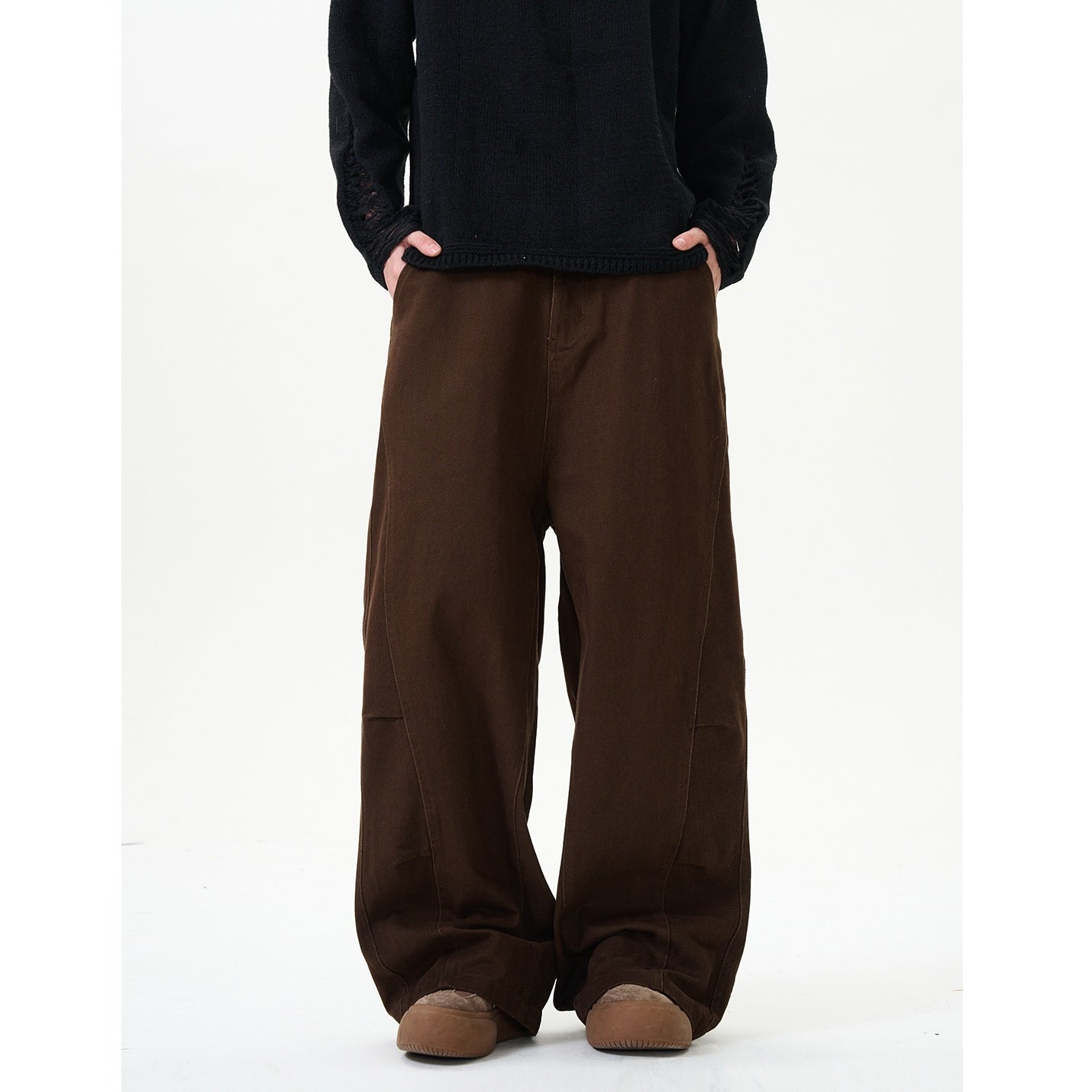 Washed Distressed Switching Design Wide Pants NA7009