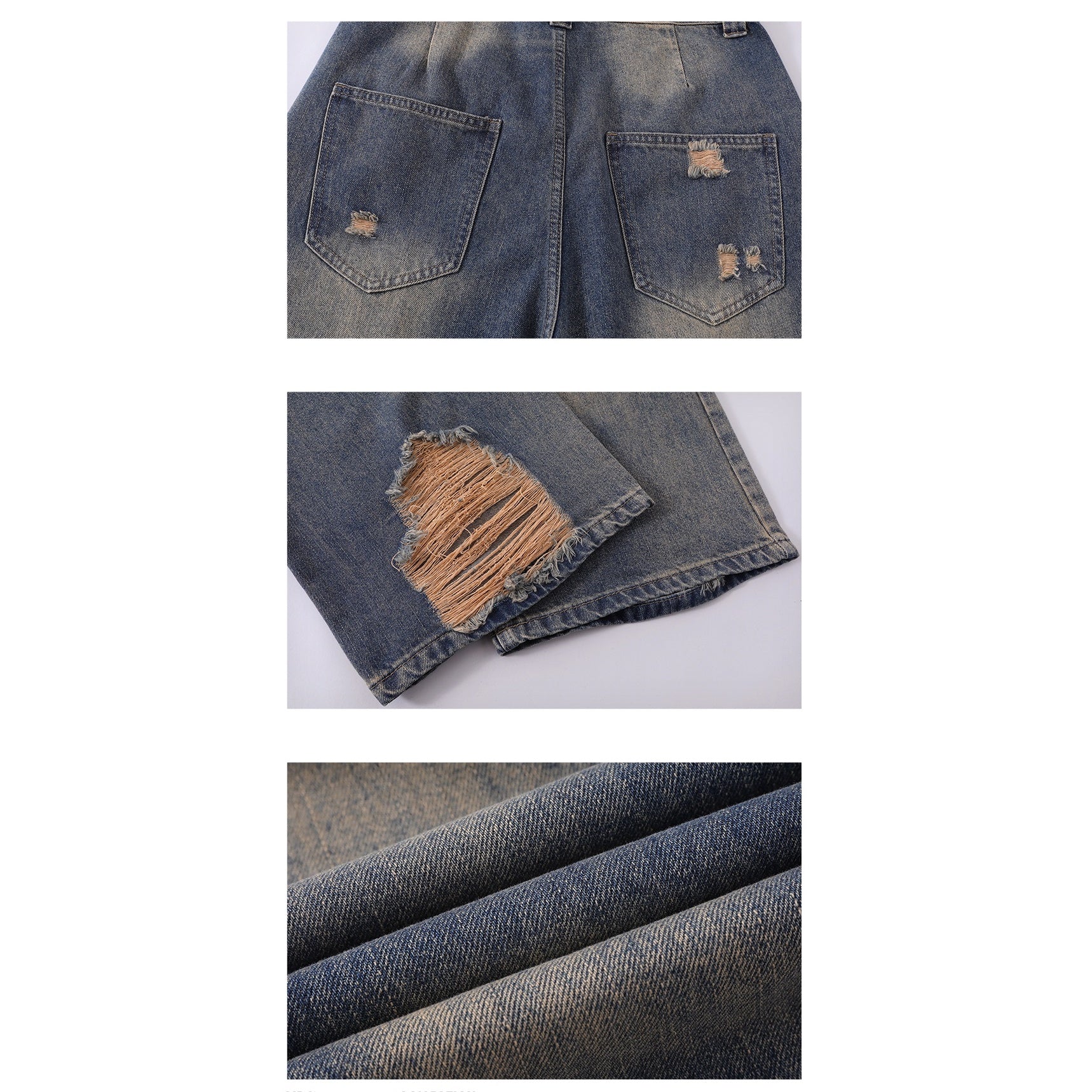 Retro Wash Distressed Wide-leg Jeans MR046