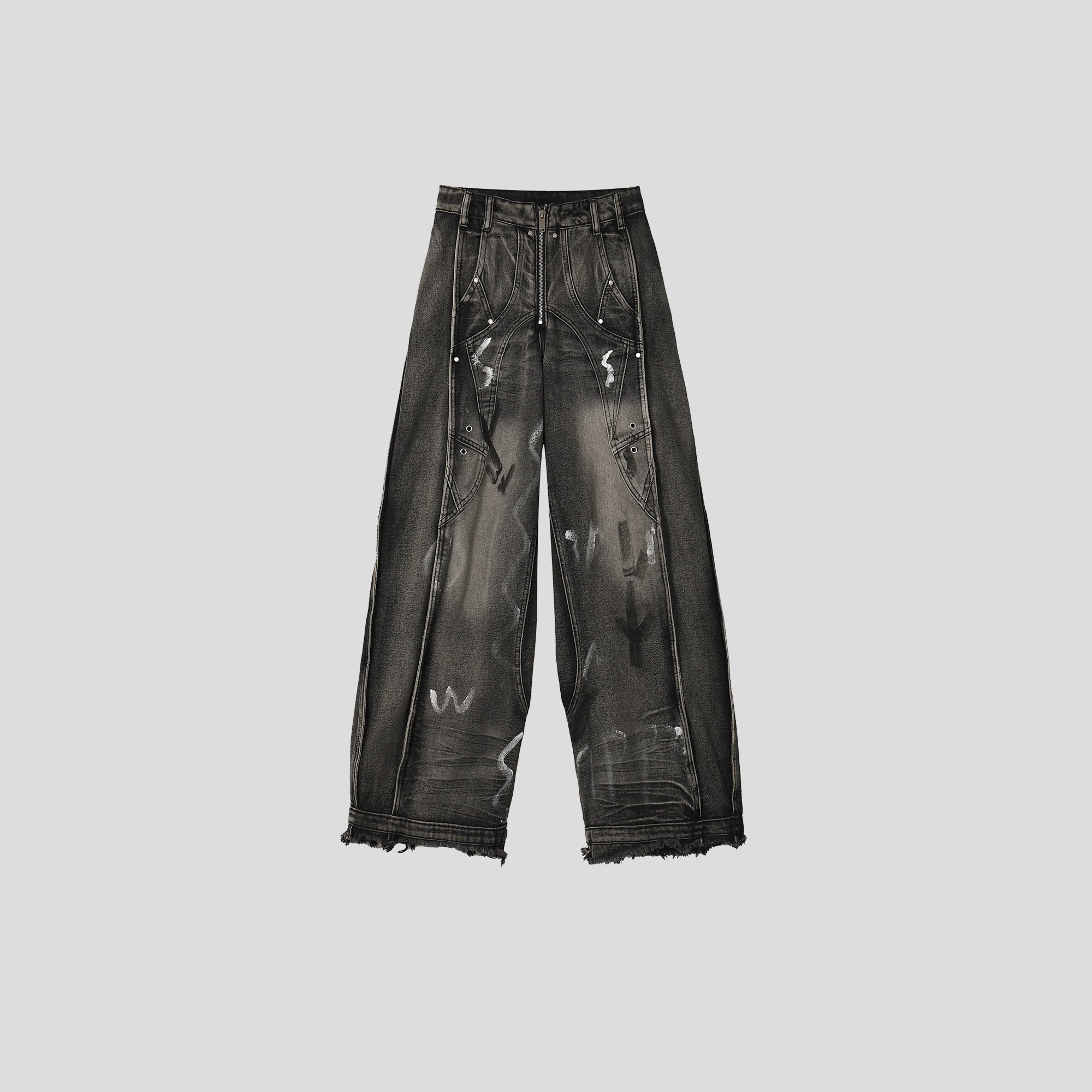 Irregular Traces Graffiti Wide-leg Switching Jeans IN7020