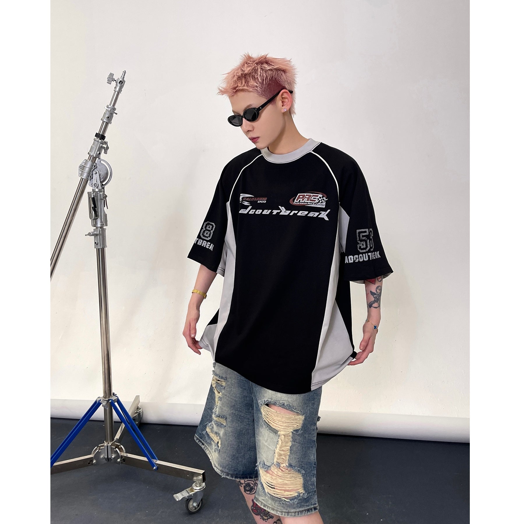 Racing Style Contrast Stitching T-shirts EAT139