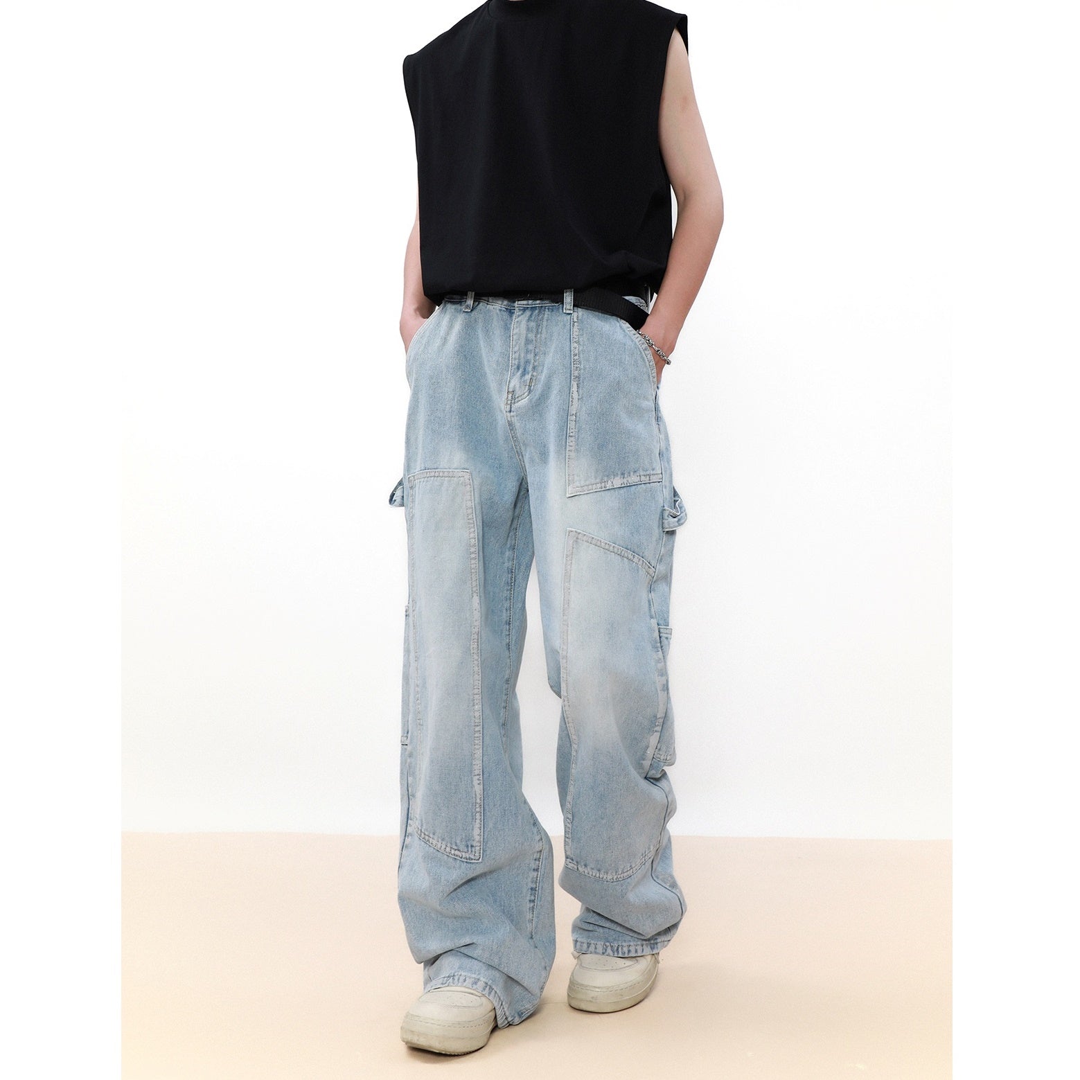 Retro Wash Spliced Loose Baker Jeans MB7053