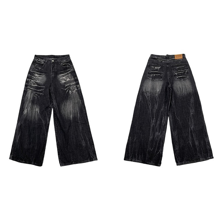 Lightning Pattern Wide-leg Buggy Jeans MB7018