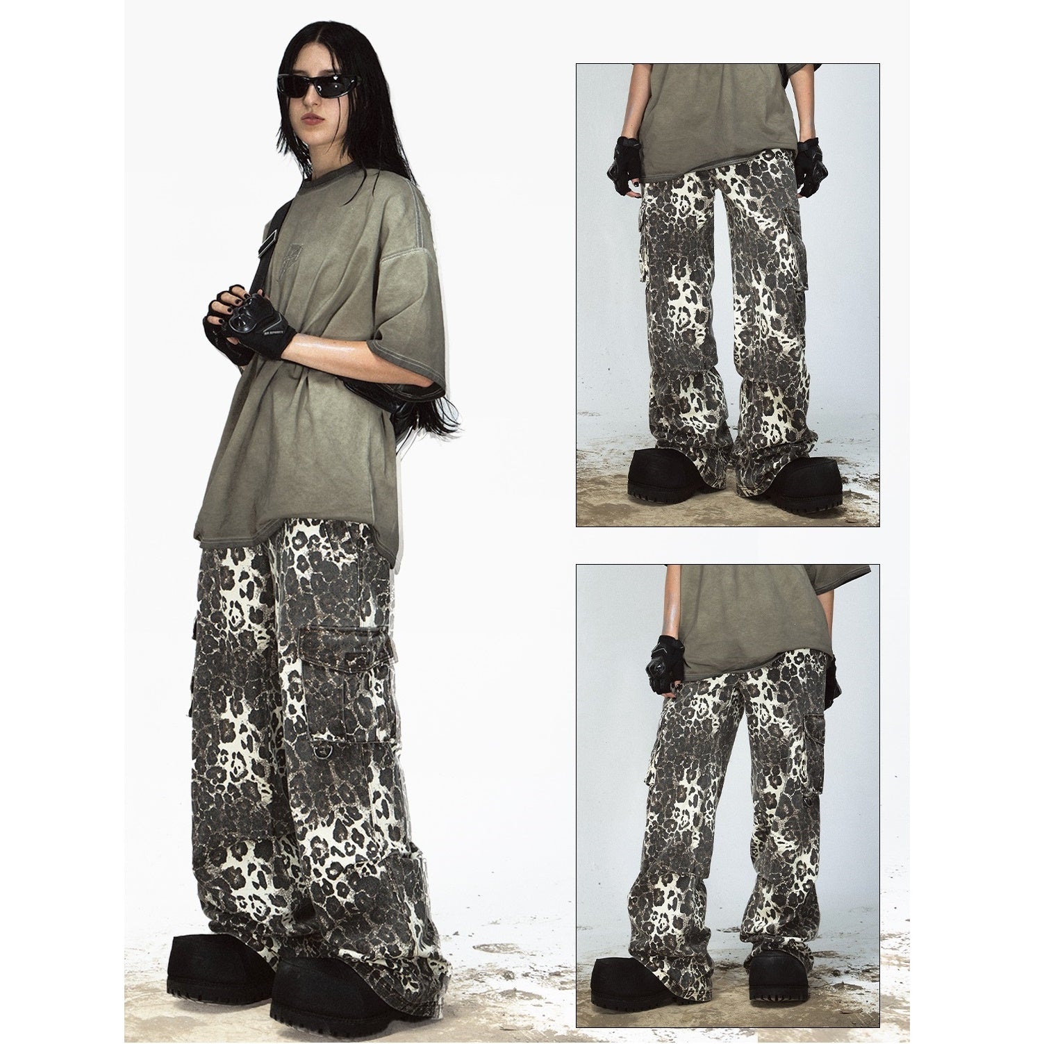 Leopard Print Loose Straight-leg Cargo Pants MB7062