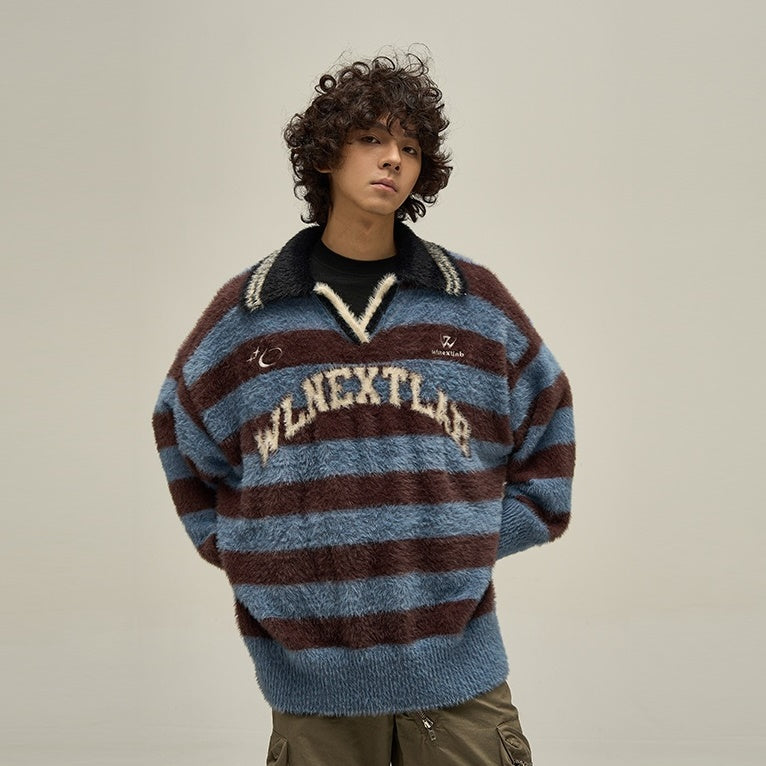 College Style Oversize Knitted Border Sweater MB7279