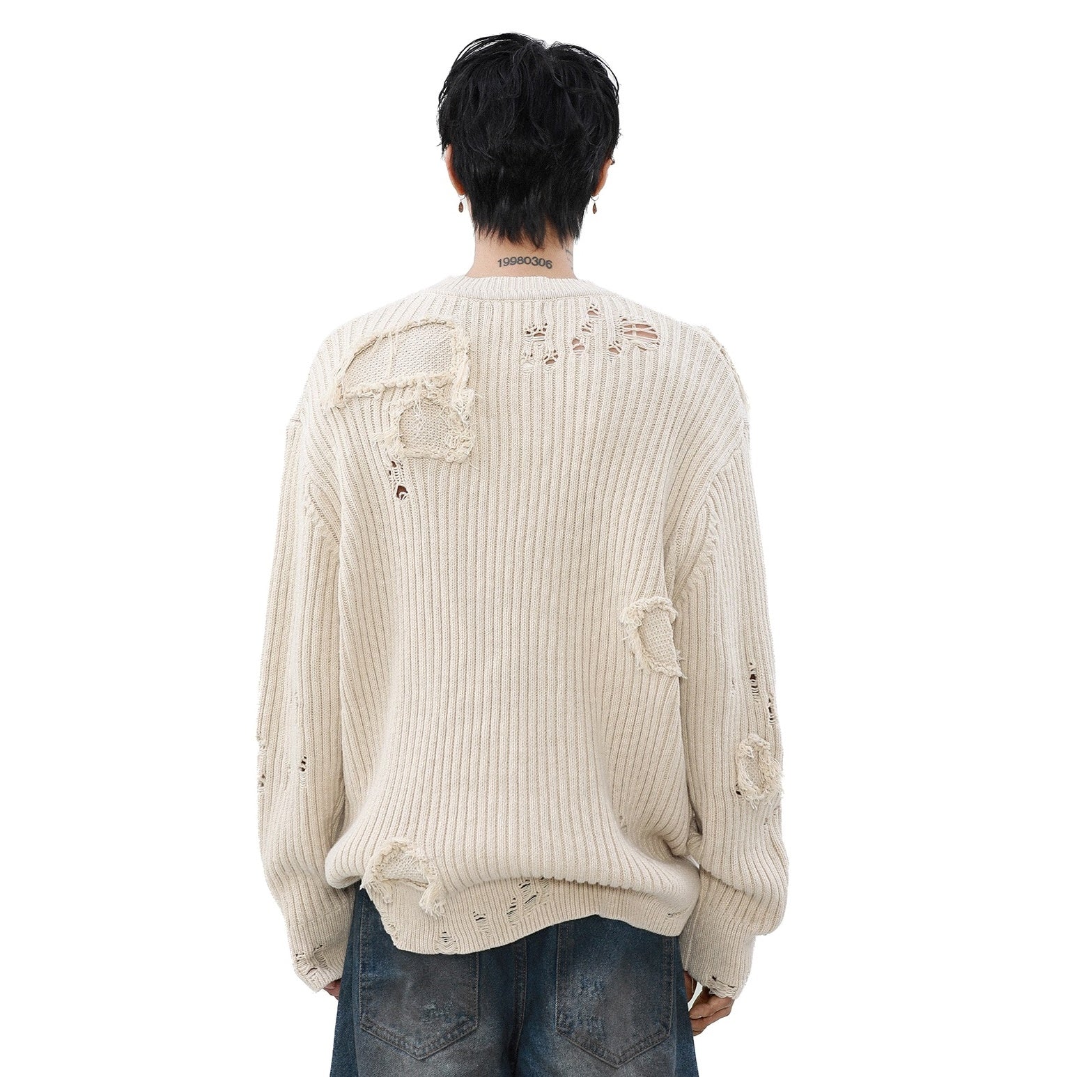 Heavy Industry Washed Ripped Tassel Sweater MB7296