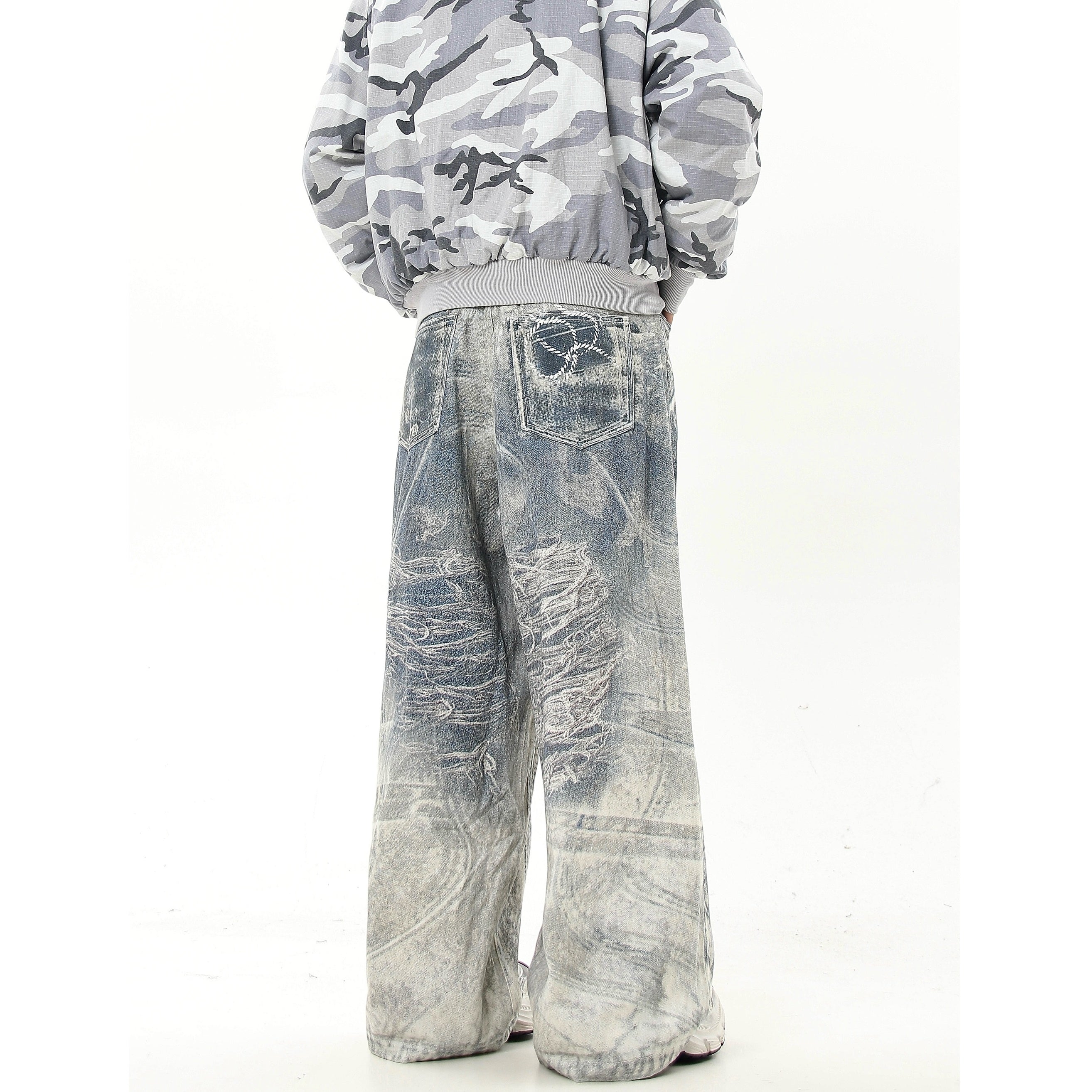 Vintage Dirty Distressed 3D Printed Loose Jeans MB7219