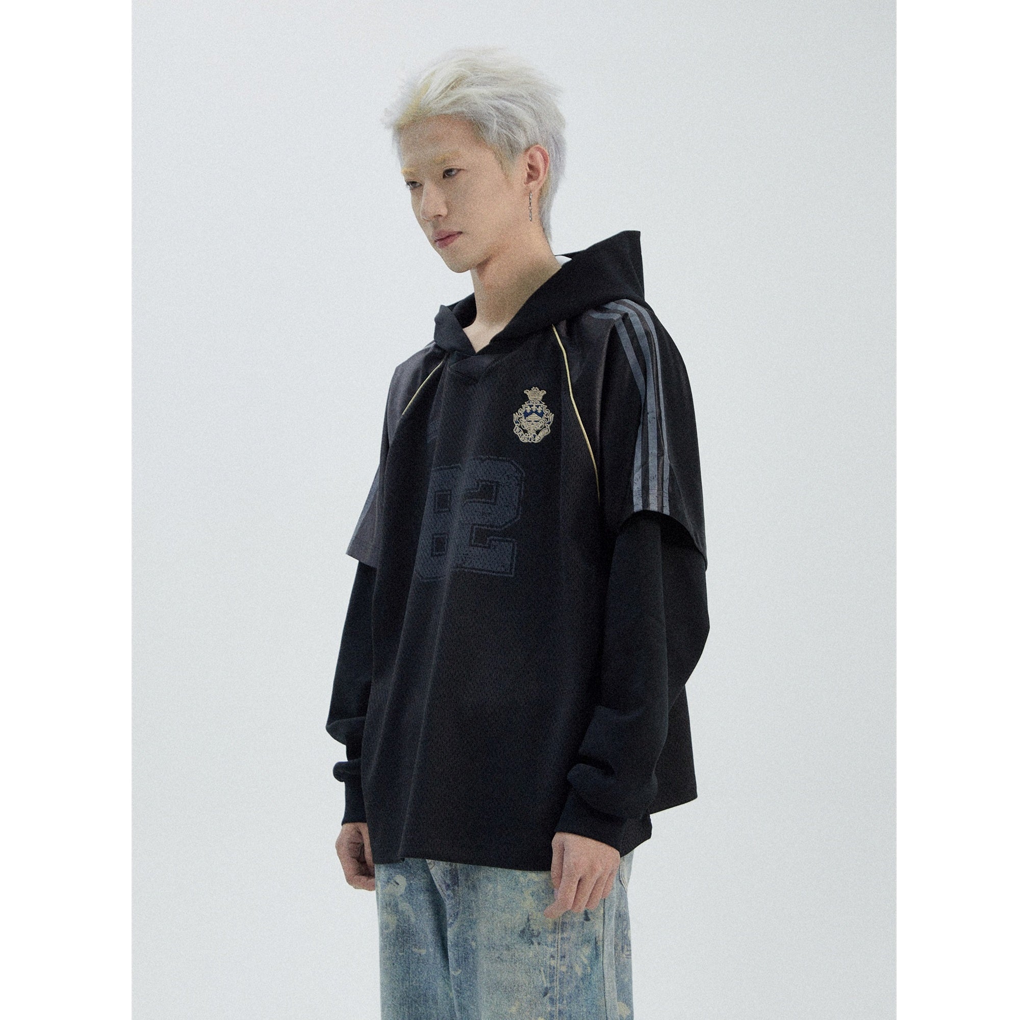 Football Letter Print Fake Layered Hooded Top MB7072