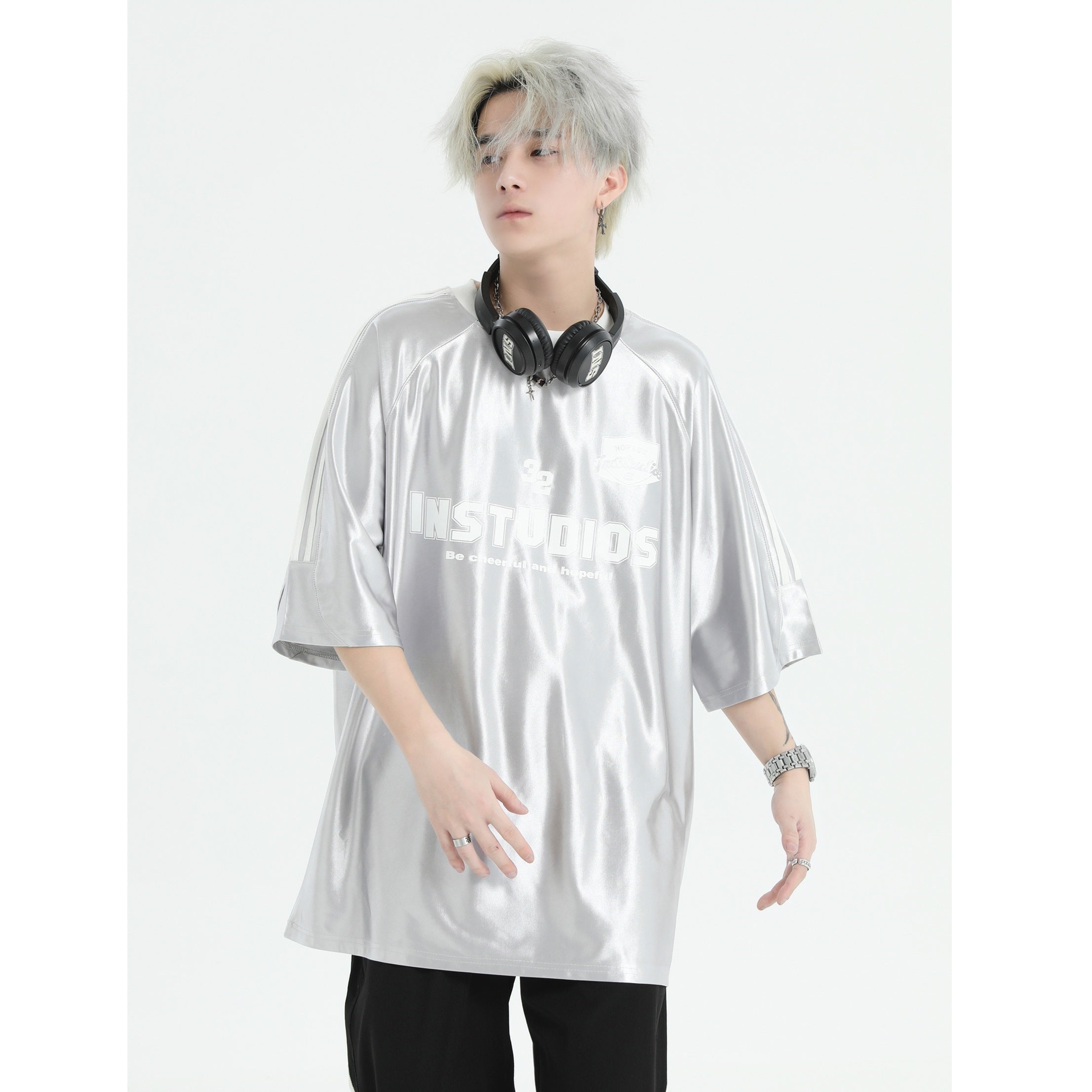 Glossy Three-Bar Raglan Striped T-Shirt IN7015