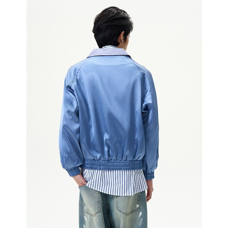 Three-bar Casual Shiny Sports Zipper Jacket MB7098