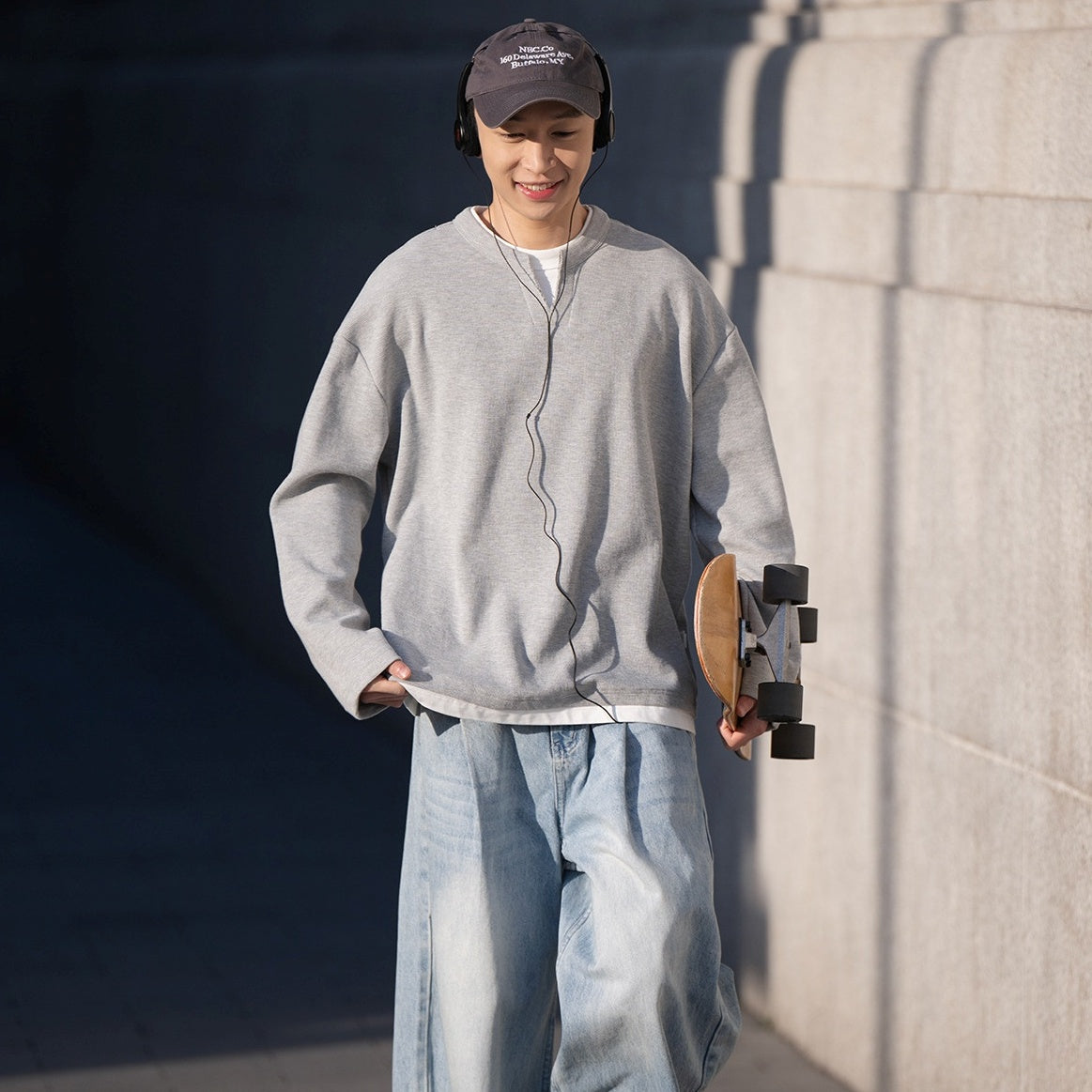 Waffle Fake Layered Long Sleeve T-shirt BI2005