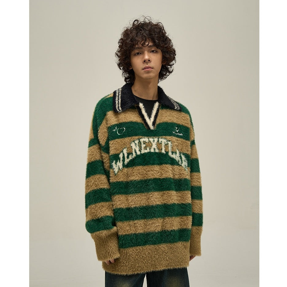 College Style Oversize Knitted Border Sweater MB7279