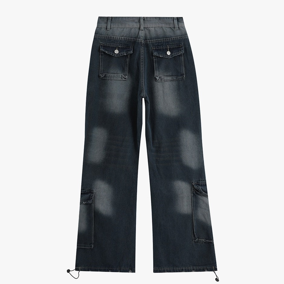 Pleated Washed Loose Straight Work Jeans IN7053