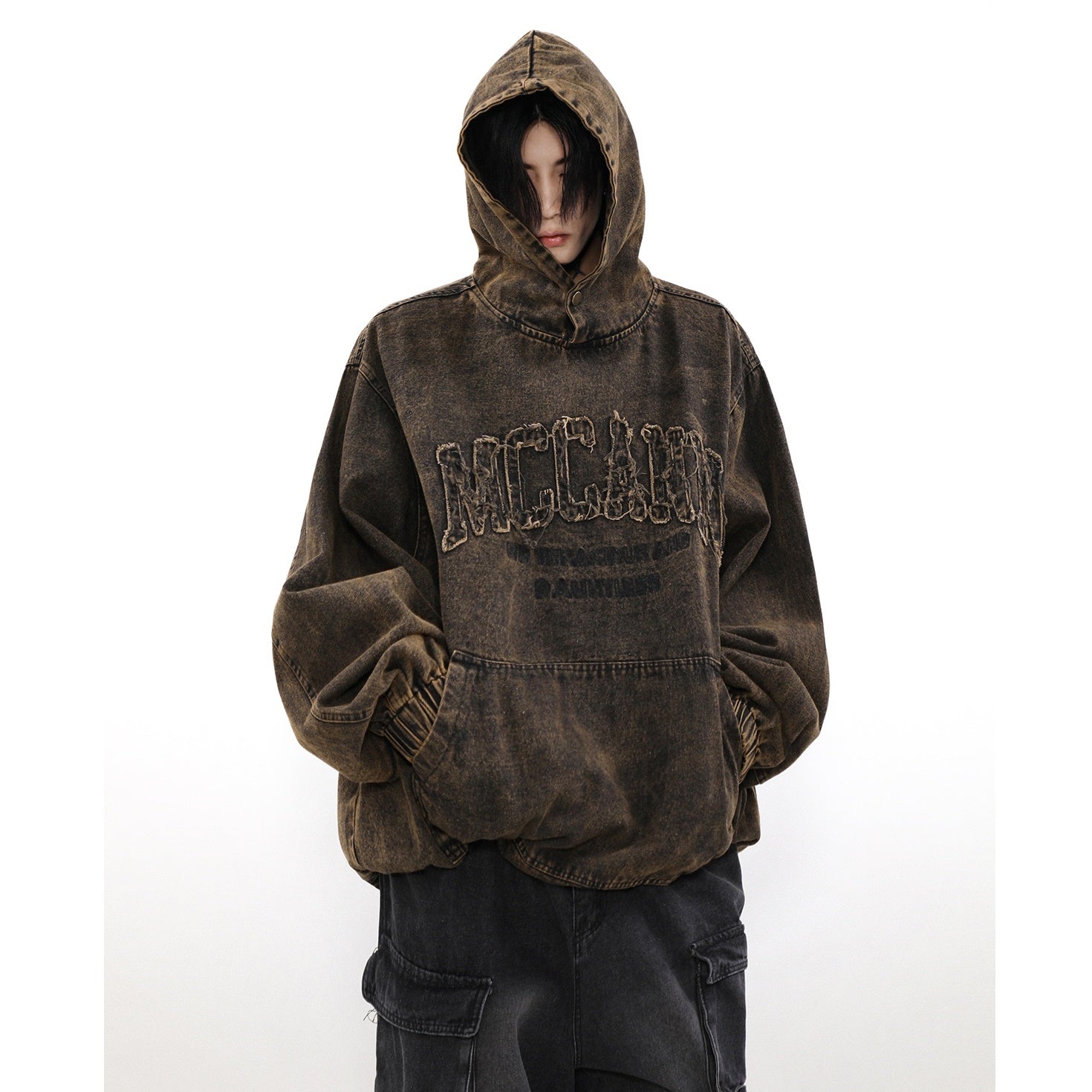 Distressed Wash Denim Hoodie MB7081