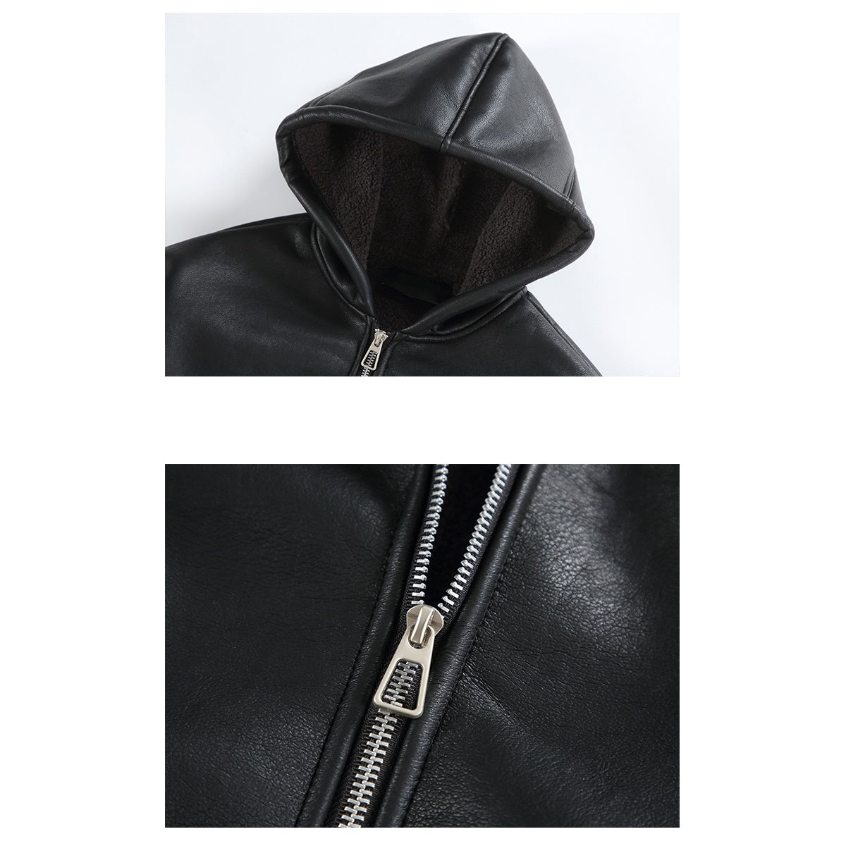 PU Leather Hooded Zip Jacket MB7261