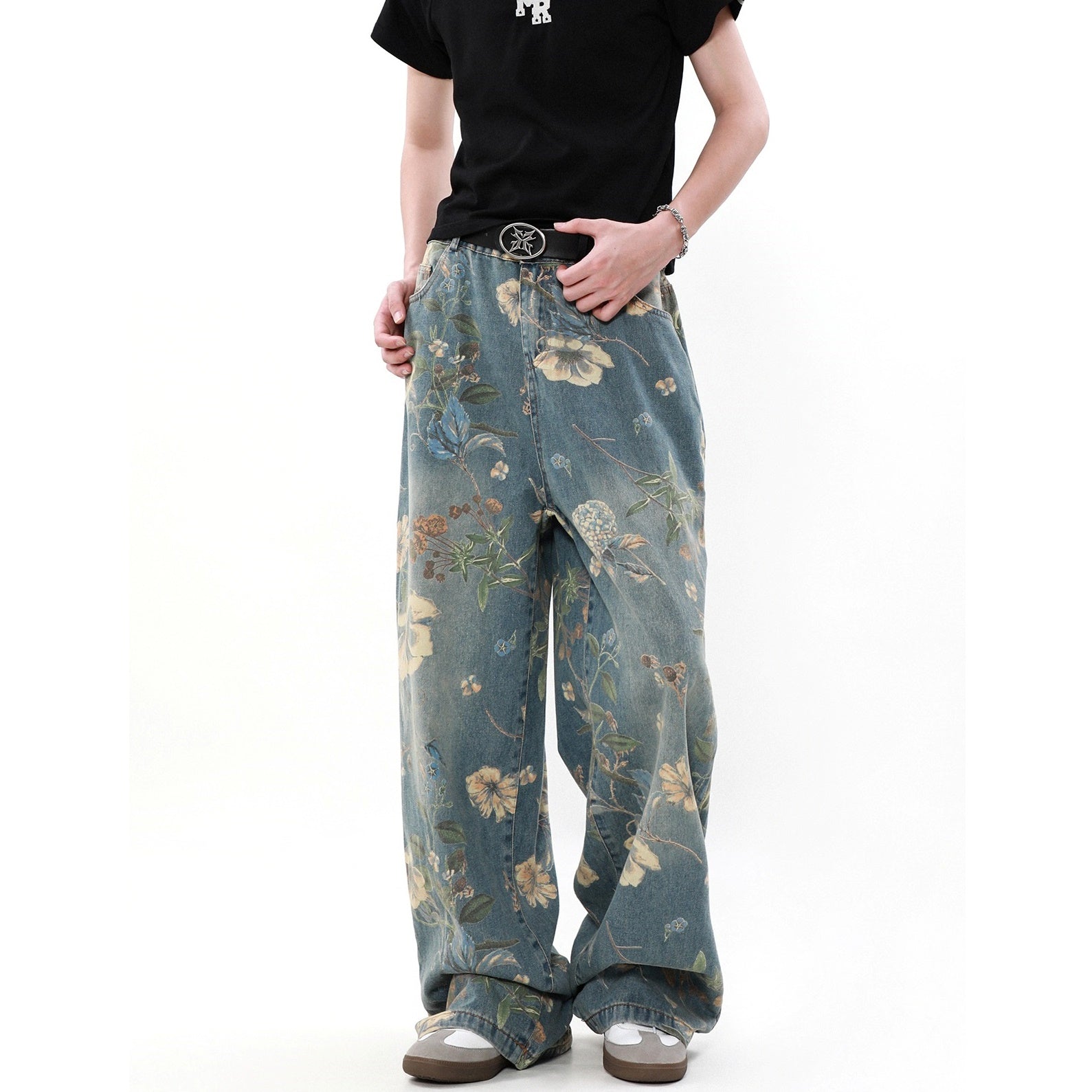 Retro Floral Print Loose Jeans MB7151