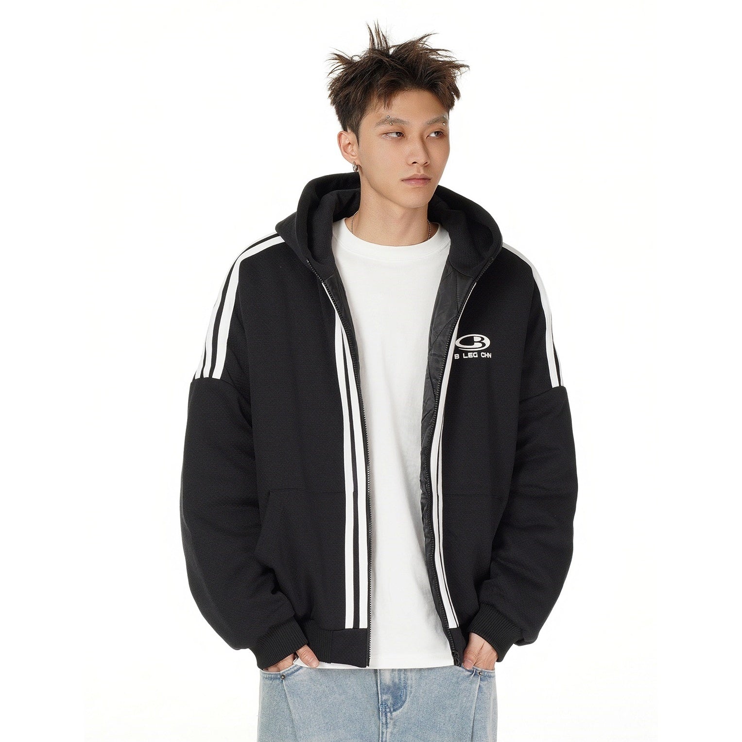 Line Design Sporty Zip Hooded Parka MB7179