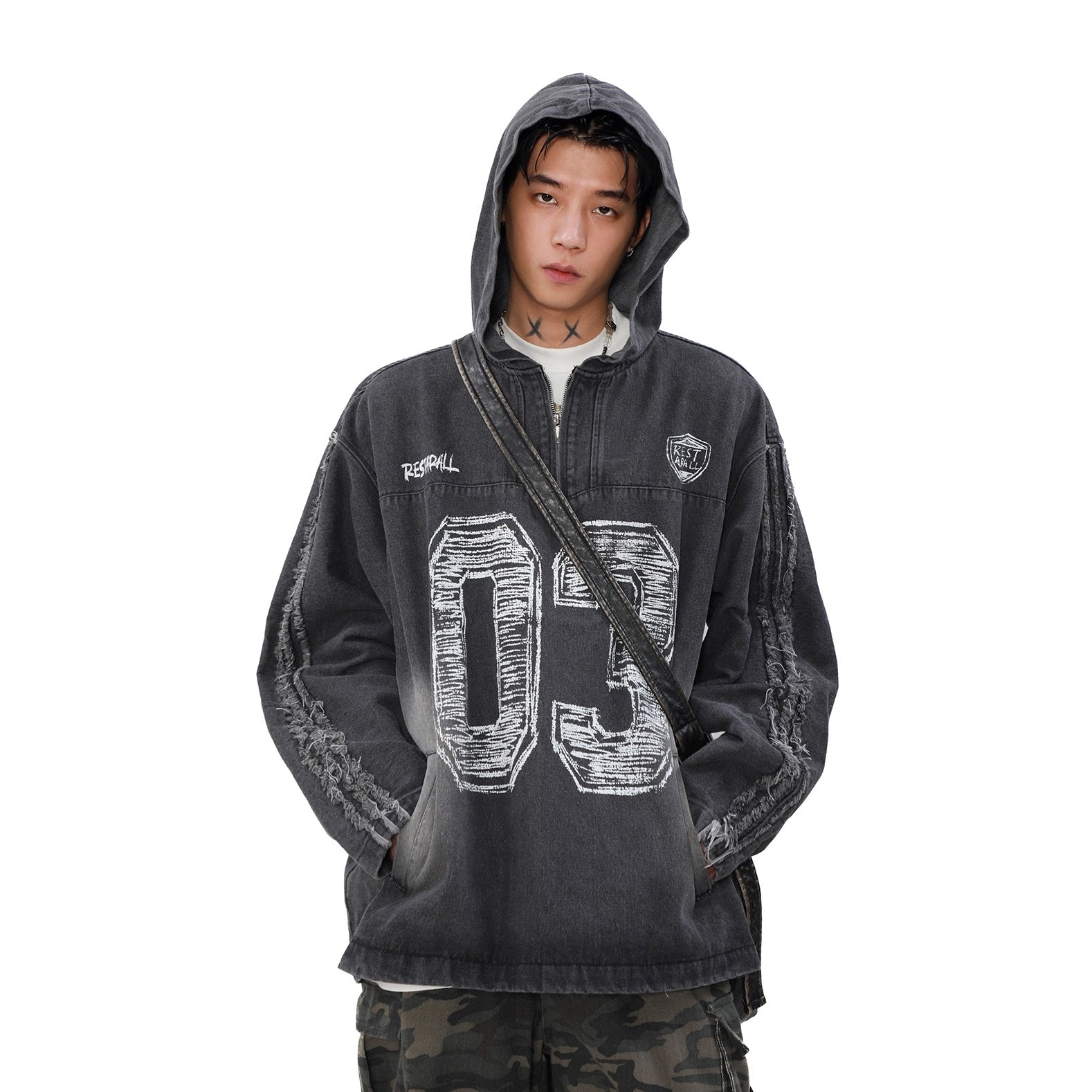 Graffiti Half Zip Wash Hoodie MB7083