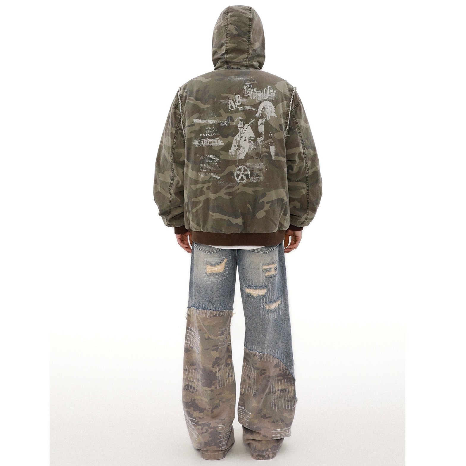 Washed Distressed Camouflage Flight Hooded Jacket MB7196