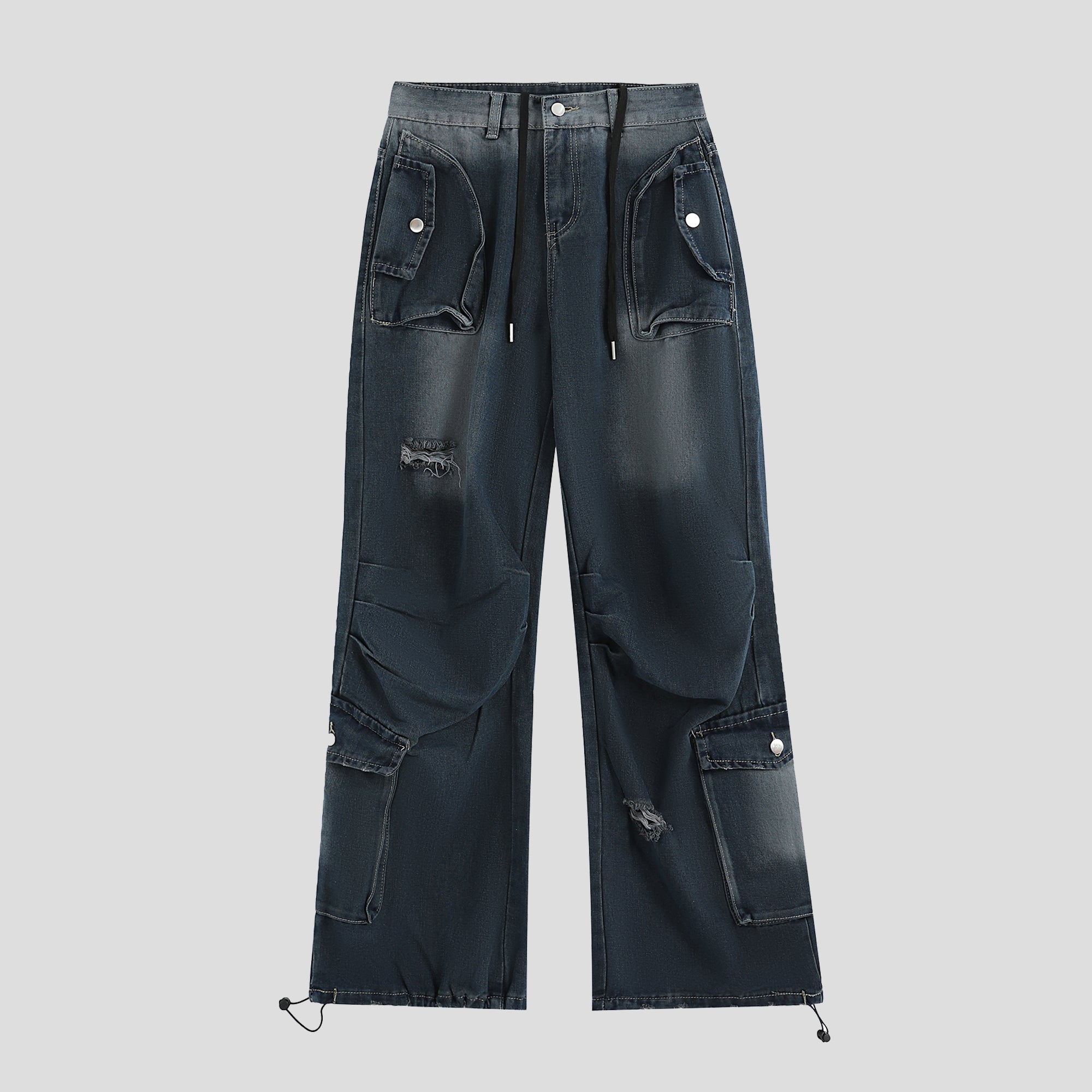 Pleated Washed Loose Straight Work Jeans IN7053