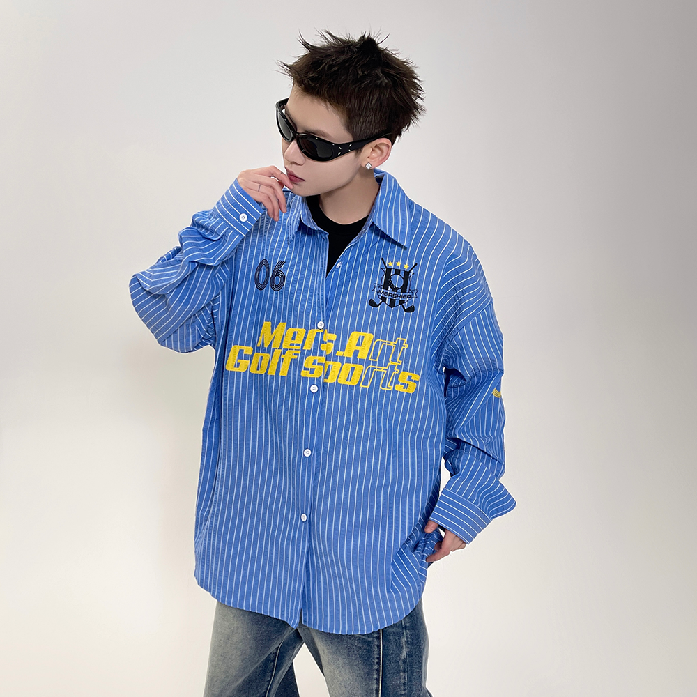 Letter Print Stripe Long Sleeve Shirt EAT076