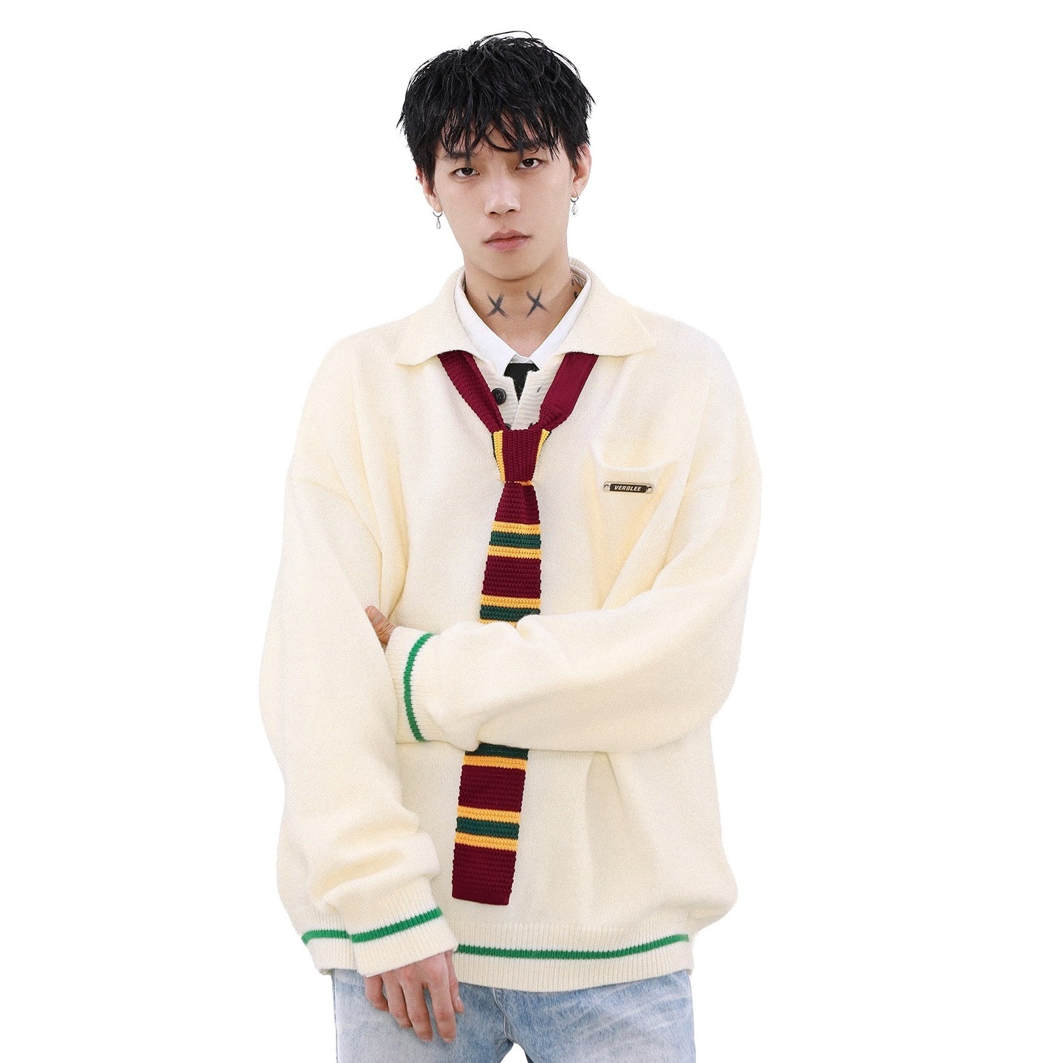 Collegiate Tie-collar Polo Neck Sweater MB7200