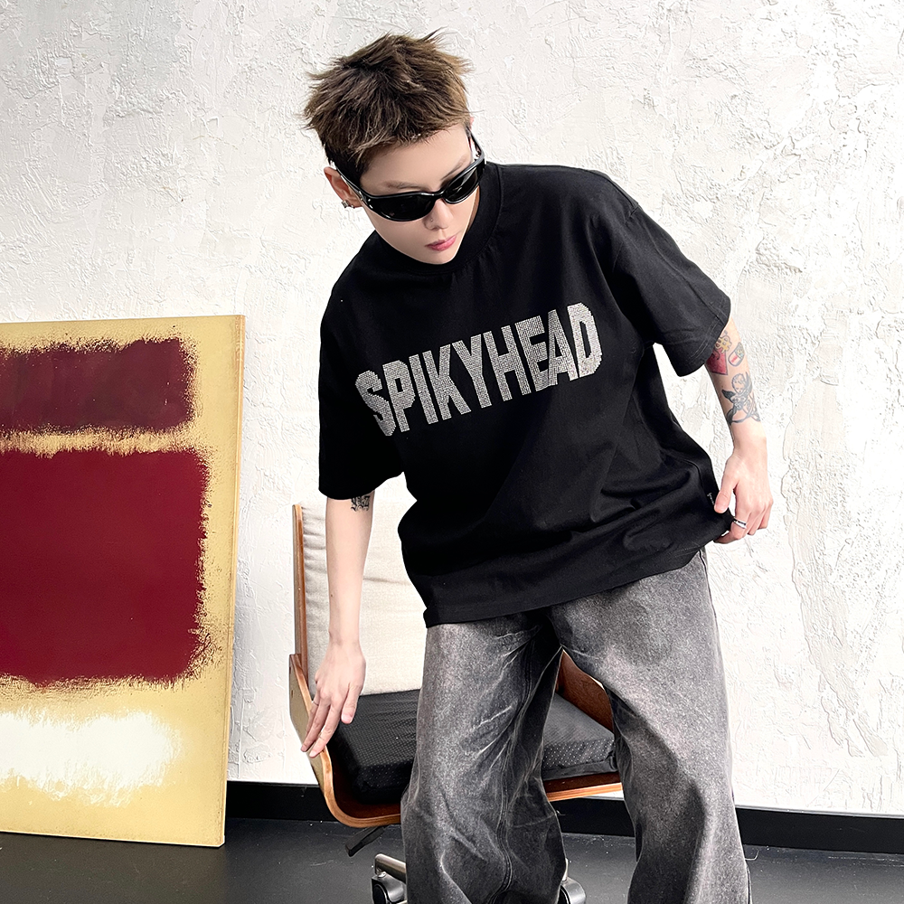 RhineStone Letter Print T-Shirt EAT106