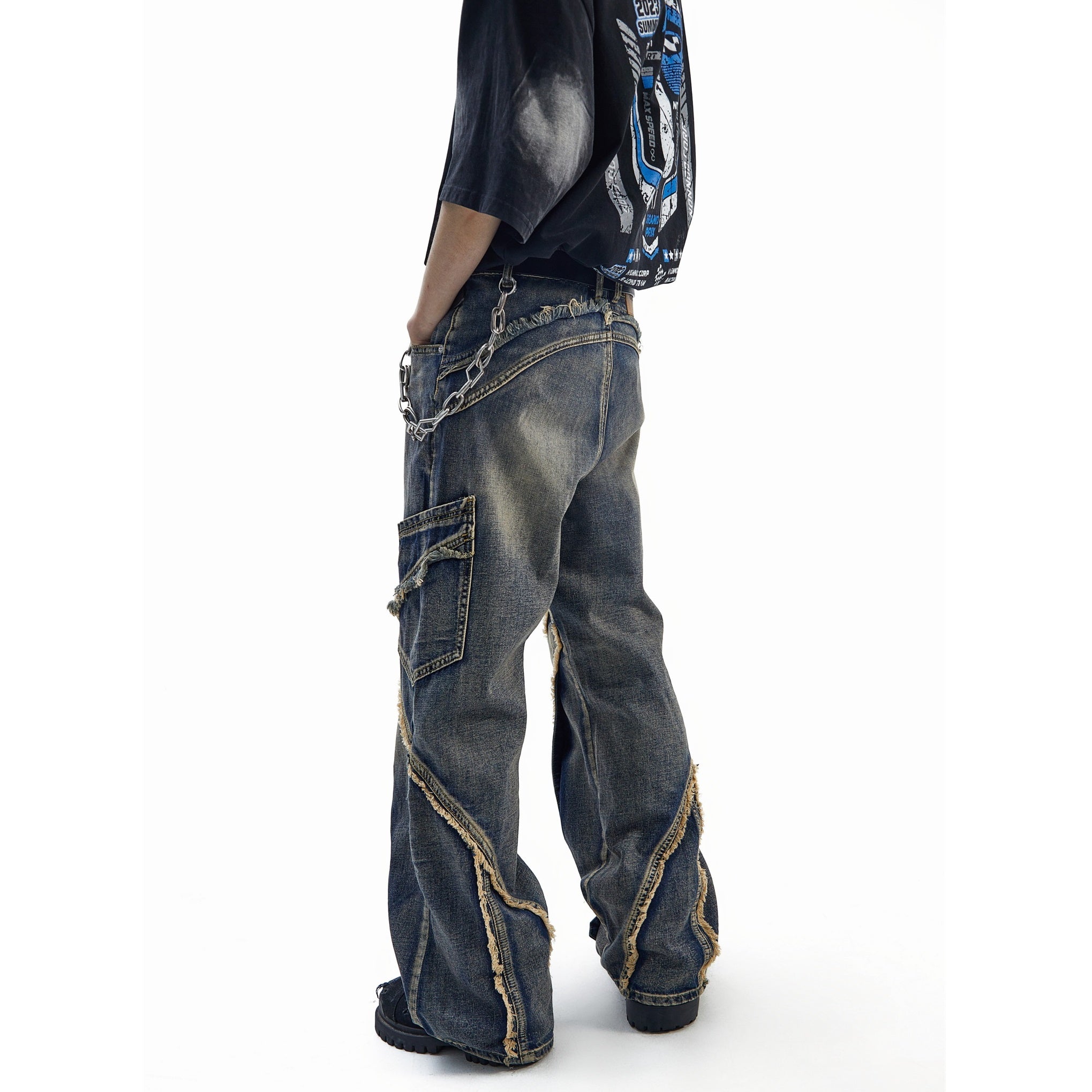 Raw Fringe Spliced Bootcut Jeans MB7269