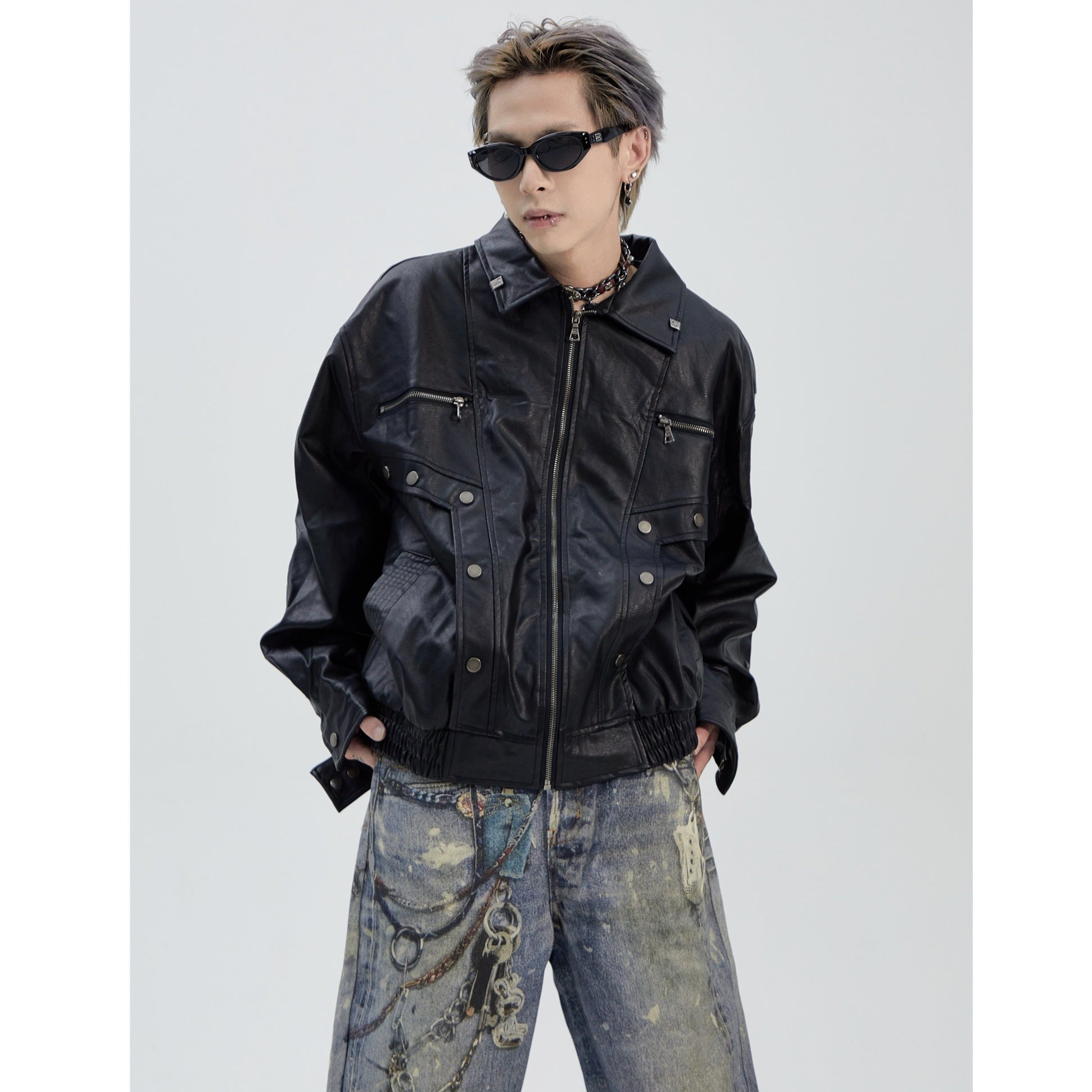 Zipper Pocket Biker PU Leather Jacket MB7158