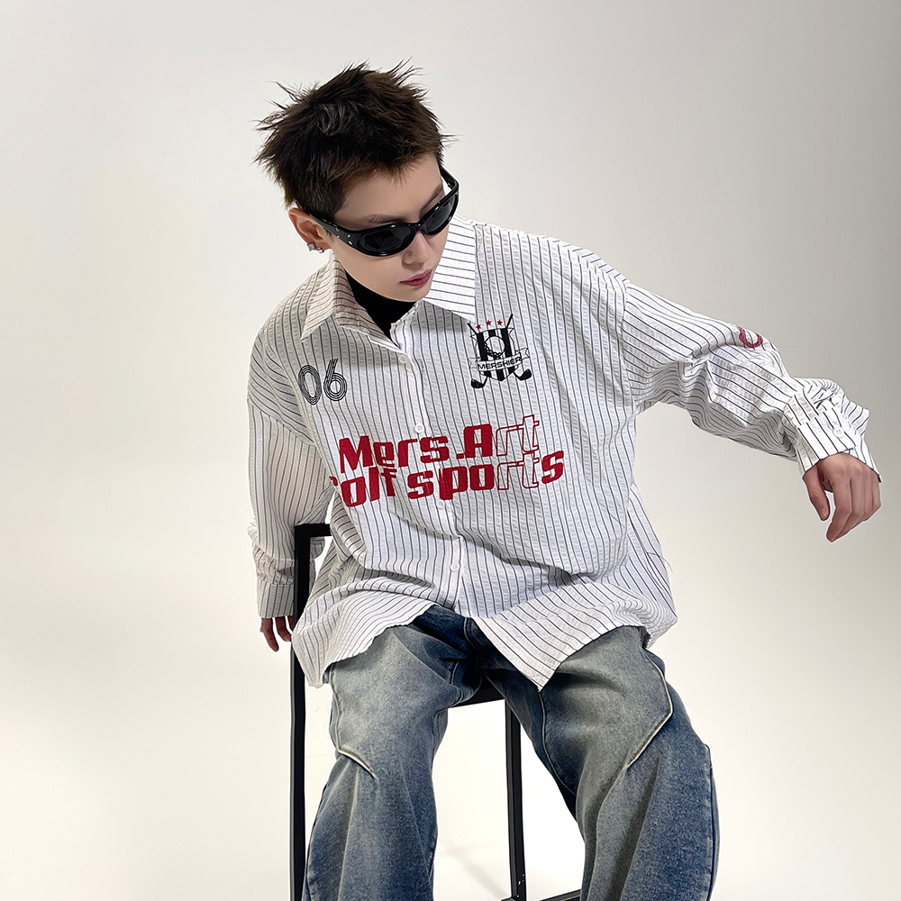 Letter Print Stripe Long Sleeve Shirt EAT076