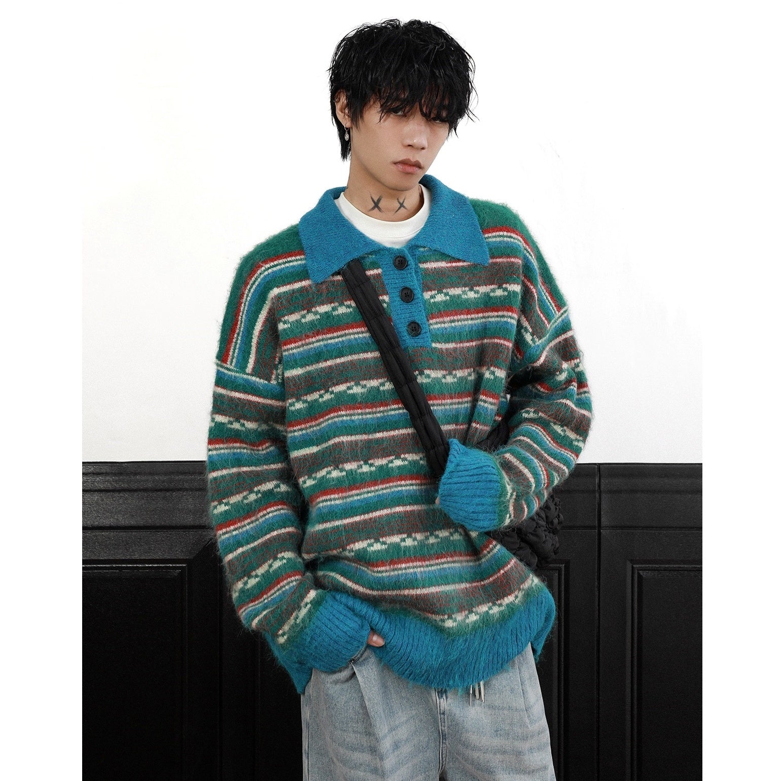 Vintage Polo Neck Striped Sweater MB7312