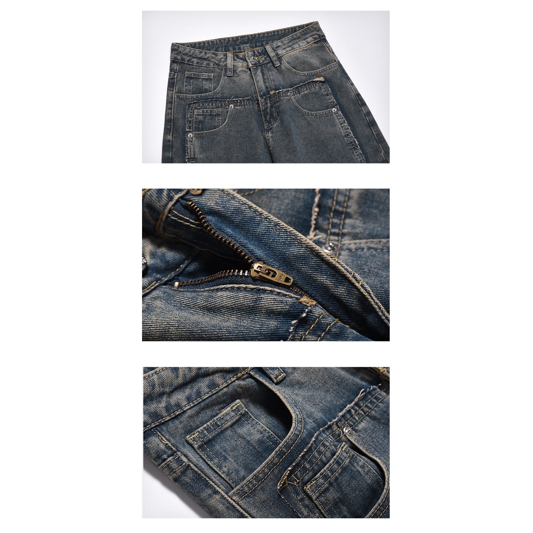 Double Front Design Wash Straight Jeans MR017