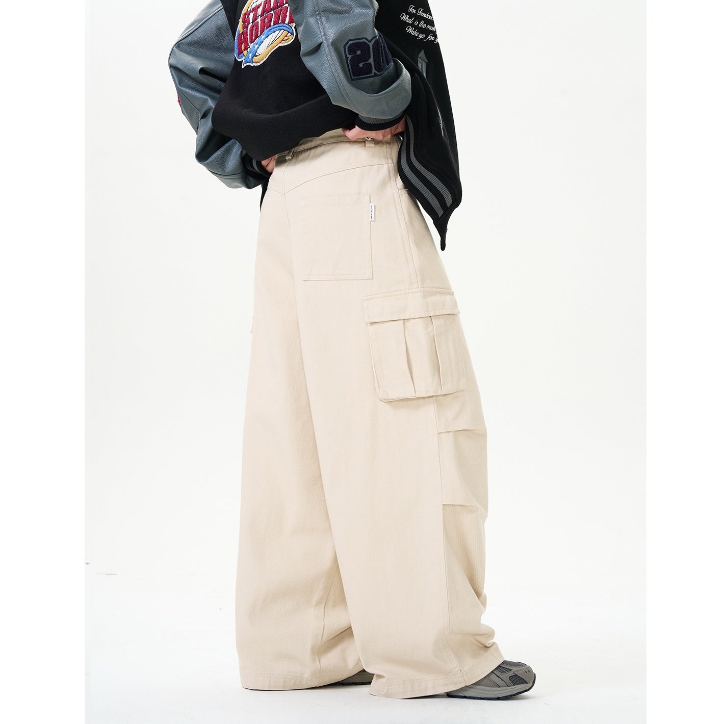 Double-pleated Wide-leg Cargo Pants NA7005