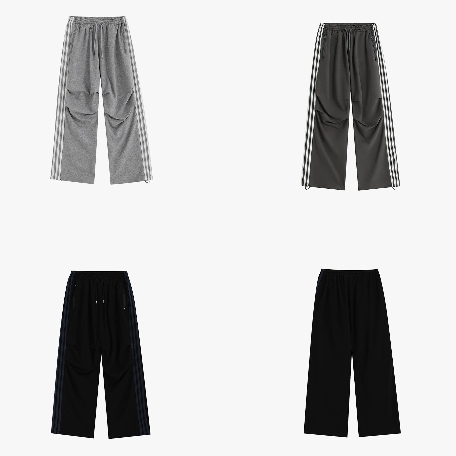 Pleated Three-Bar Loose Track Pants IN7002