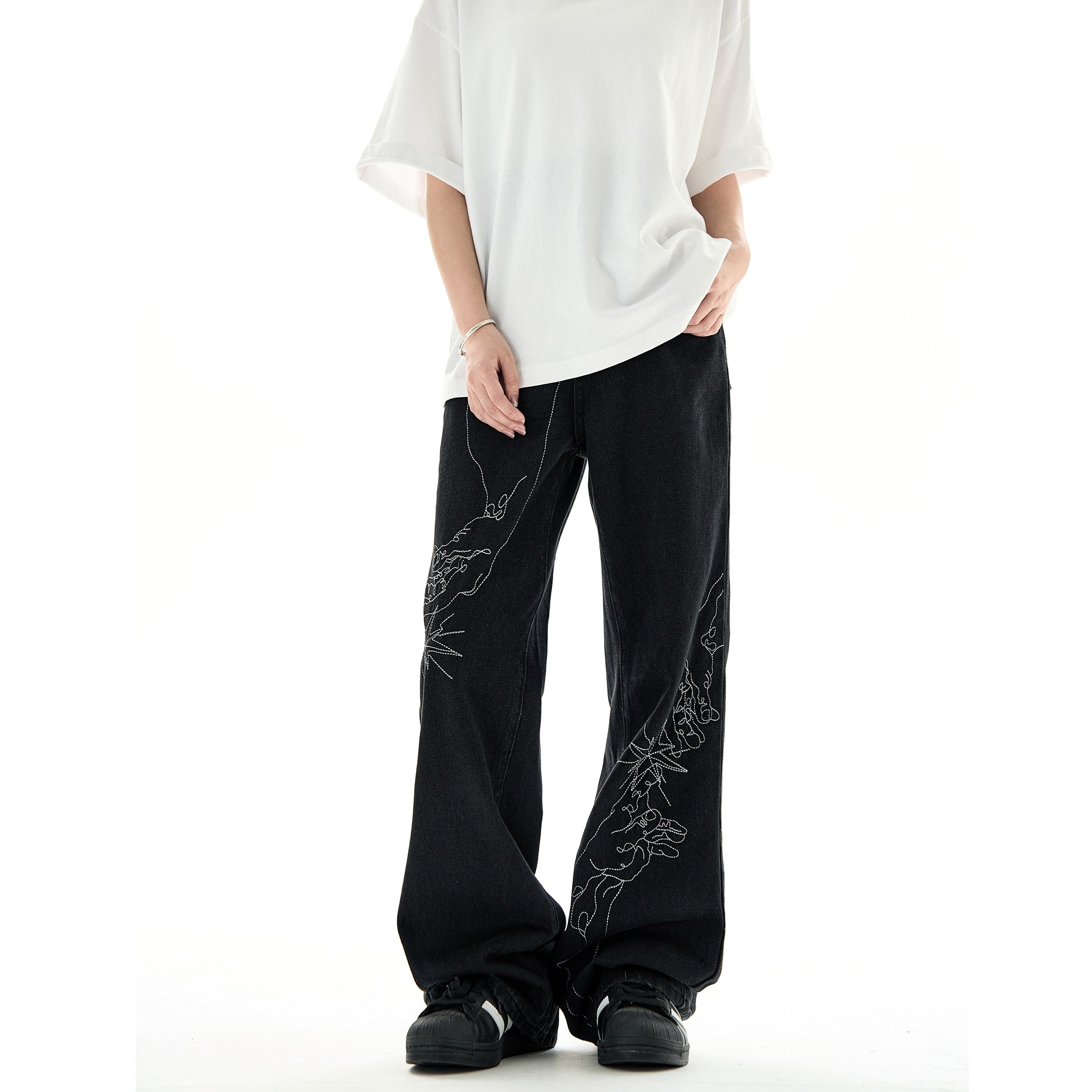 Hand-painted Design Embroidered Straight-leg Jeans MB7226