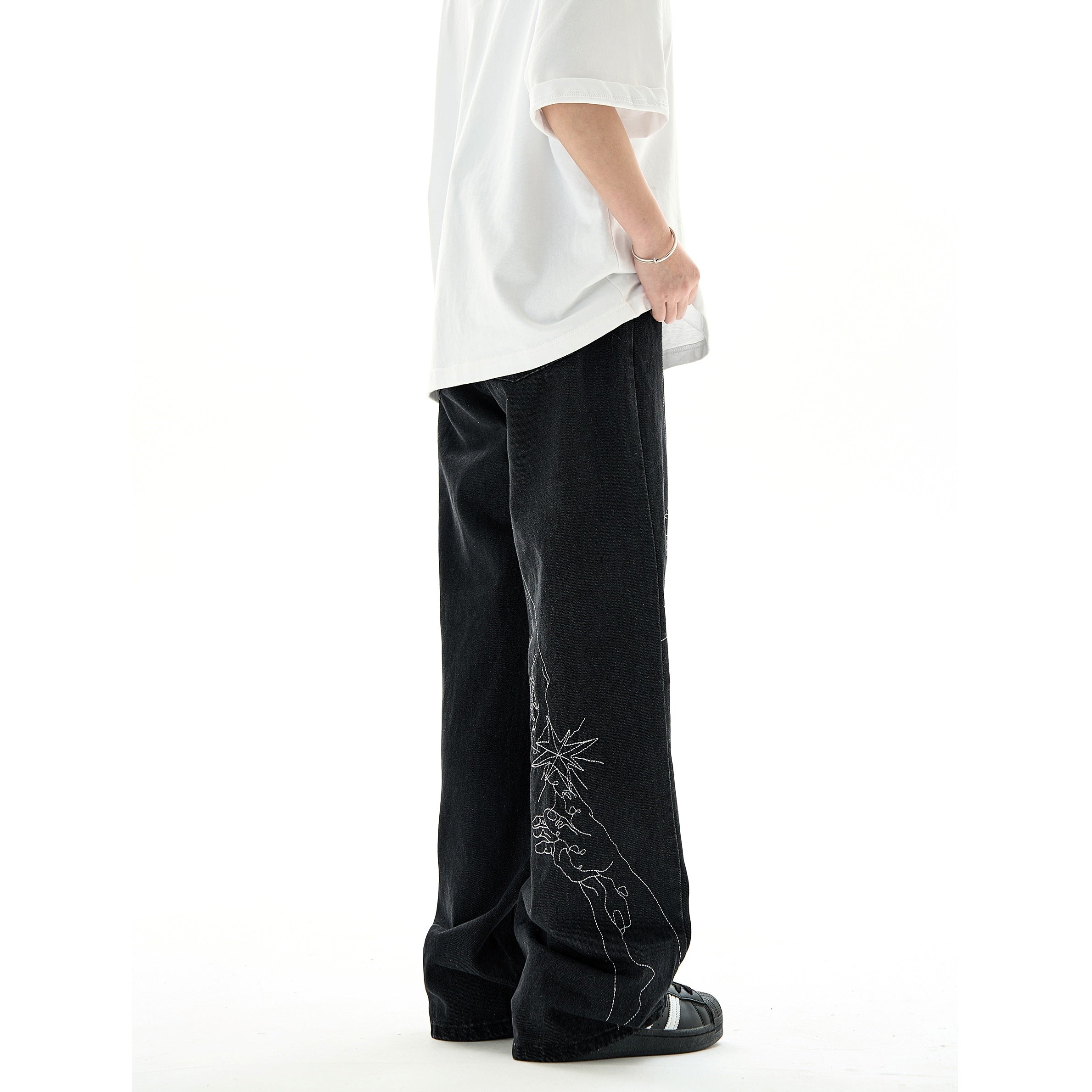 Hand-painted Design Embroidered Straight-leg Jeans MB7226