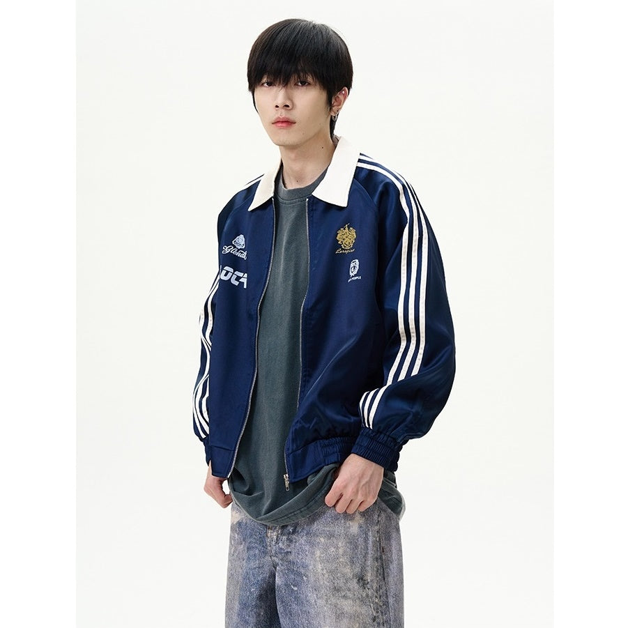 Three-bar Casual Shiny Sports Zipper Jacket MB7098