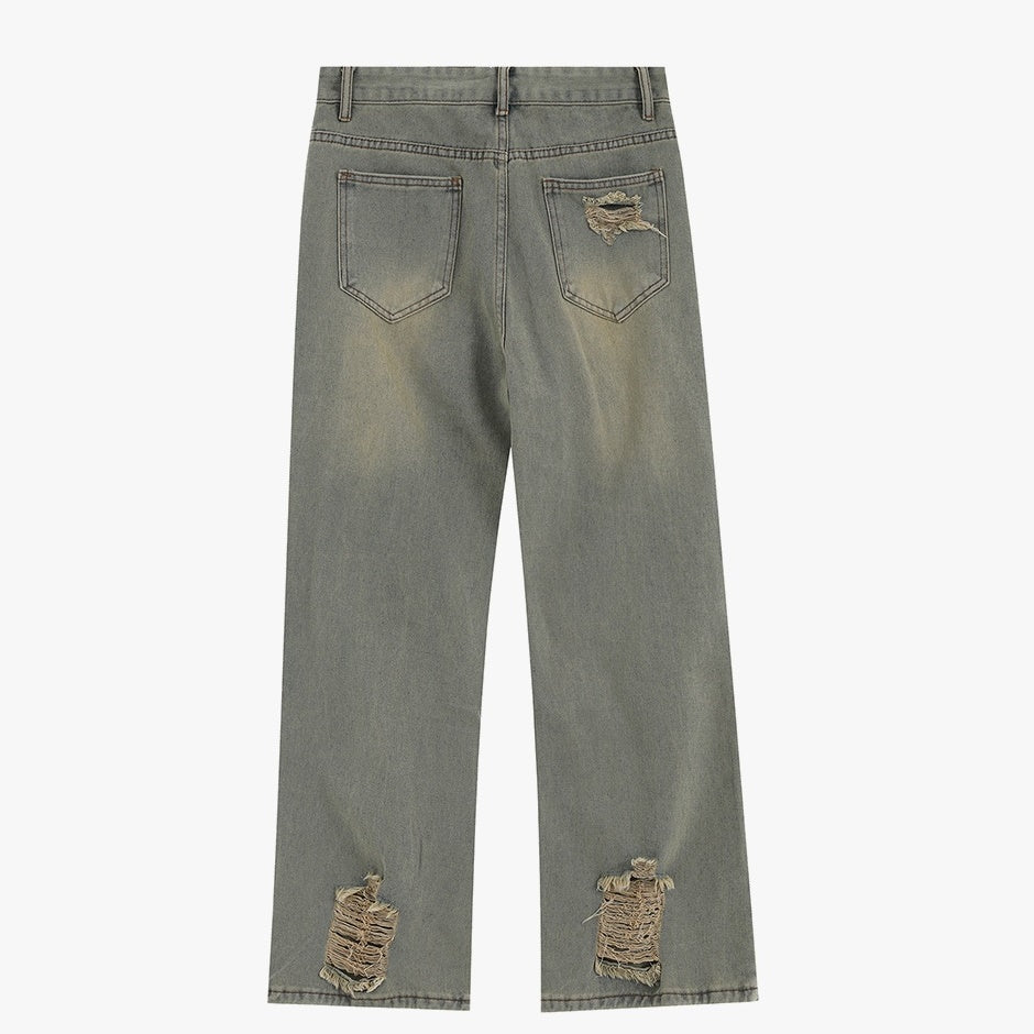 Scratched Hole Distressed Washed Jeans IN7042