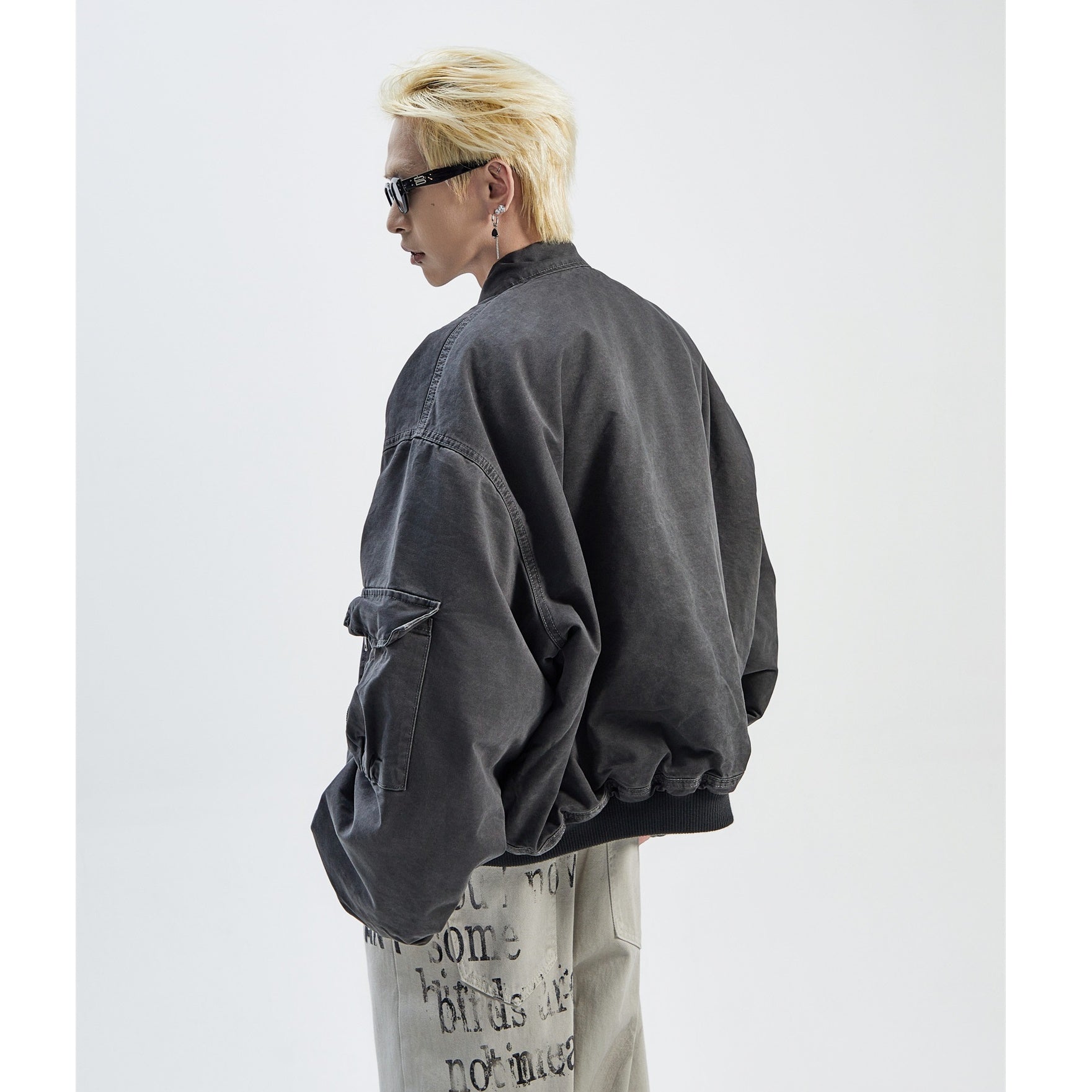 Dye Wash Bomber Silhouette Jacket MB7277