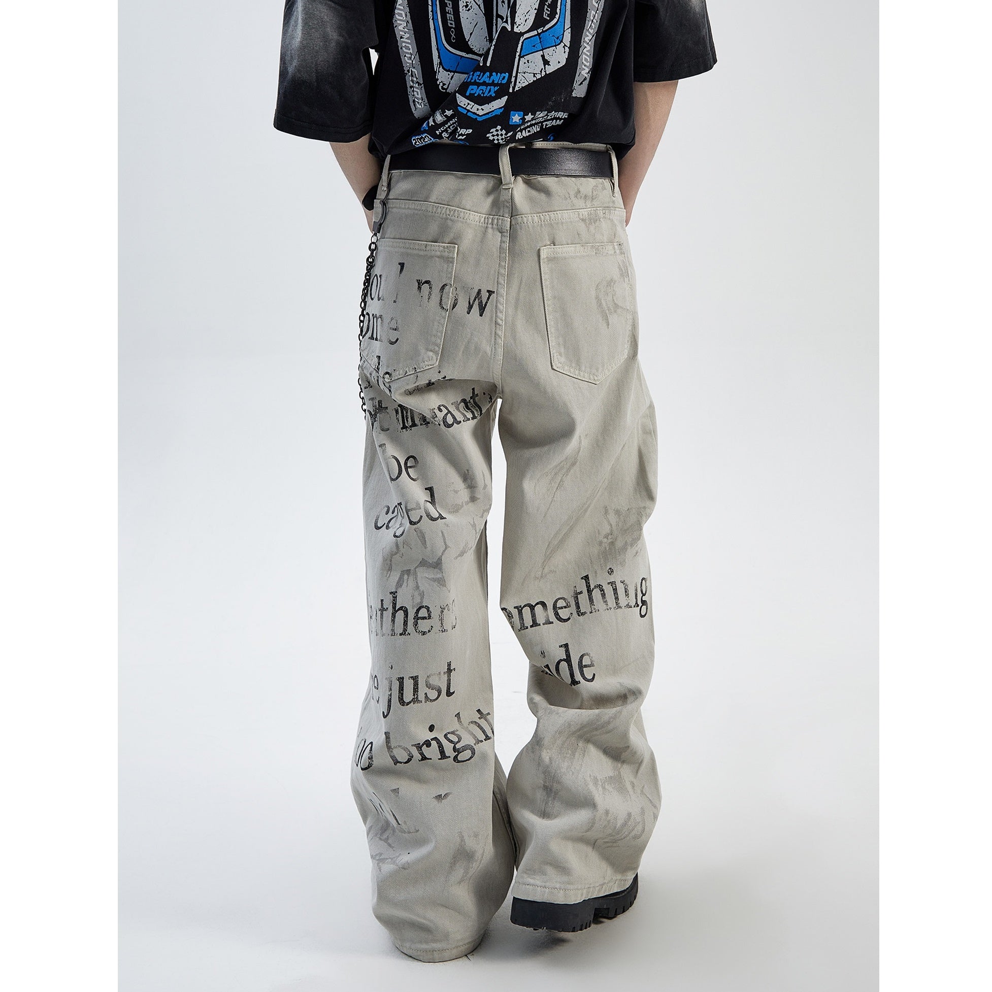 Distressed Letter Graffiti Design Jeans MB7278