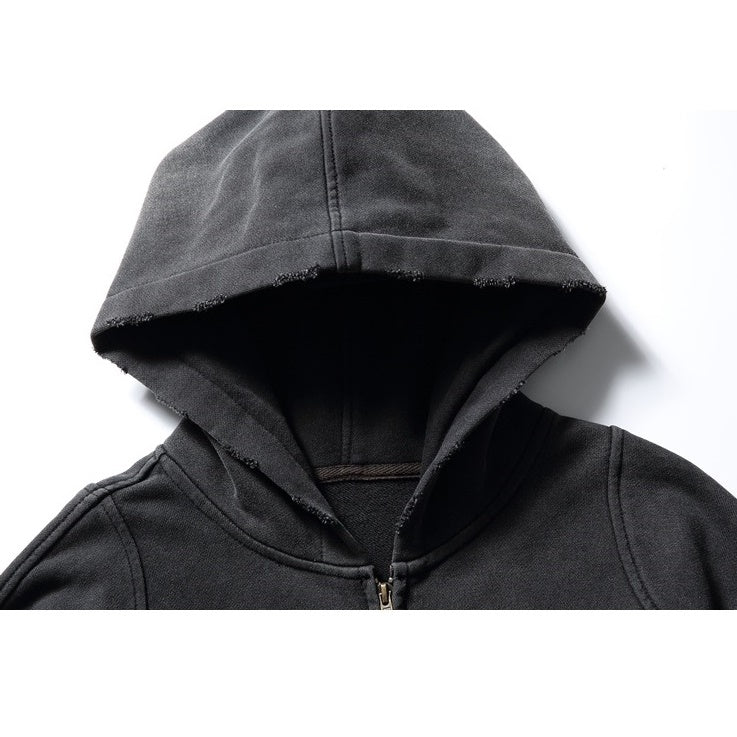 Retro Distressed Zip-Up Hooded Sweat MB7232