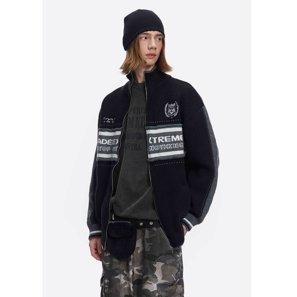 Switching Logo Design Zip-Up Knitted Jacket MB7204