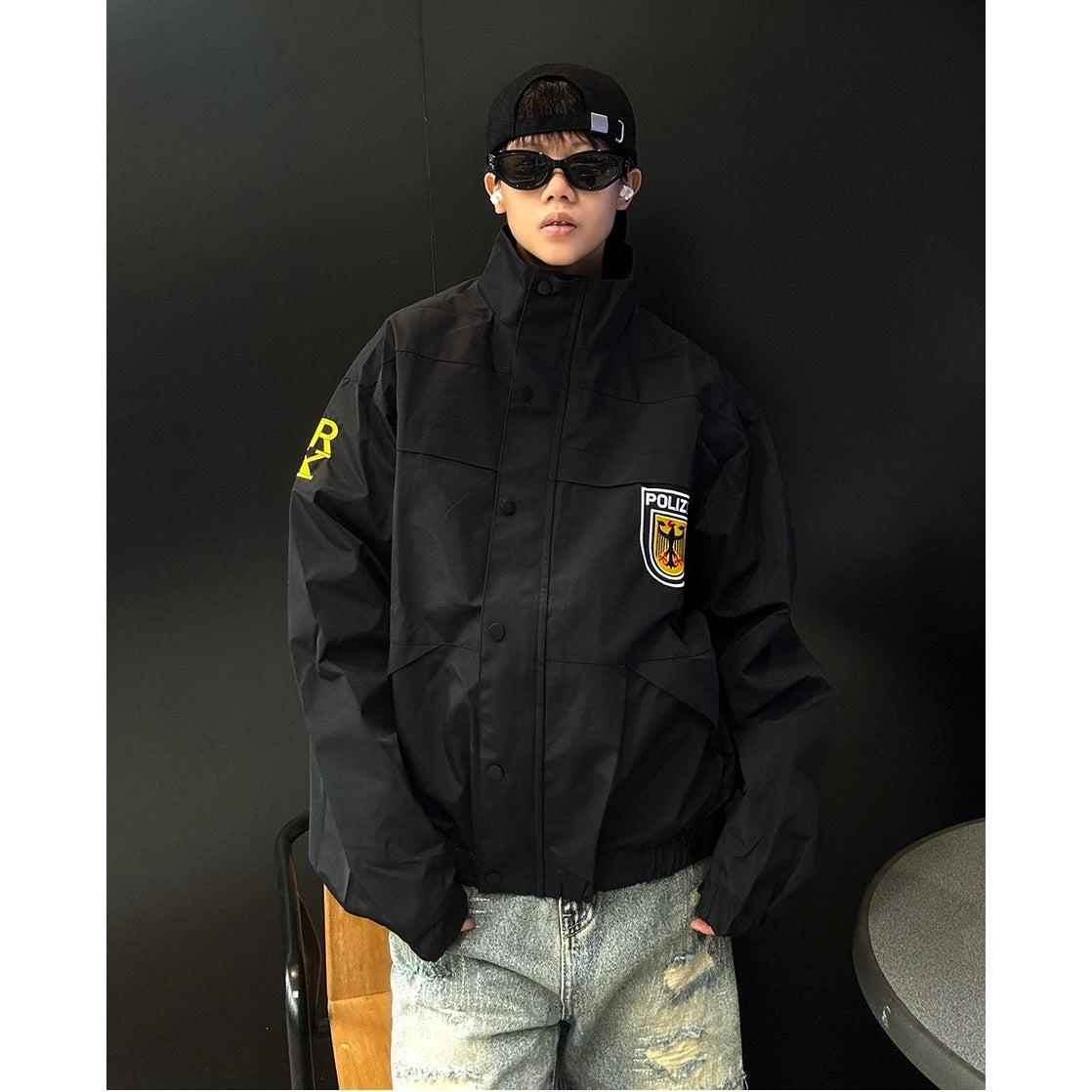 Stand-Collar Back Logo Street Short Jacket MB7163