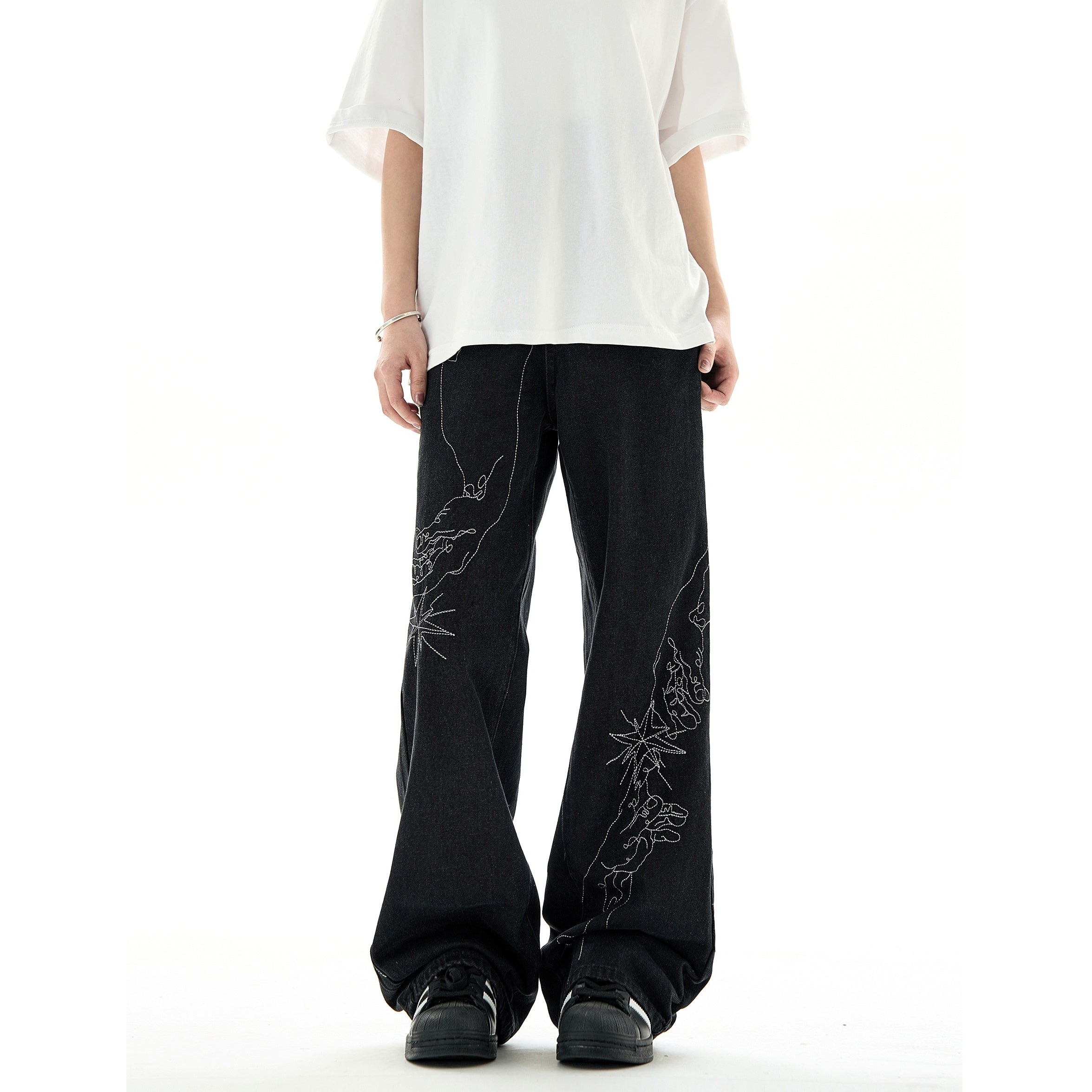 Hand-painted Design Embroidered Straight-leg Jeans MB7226