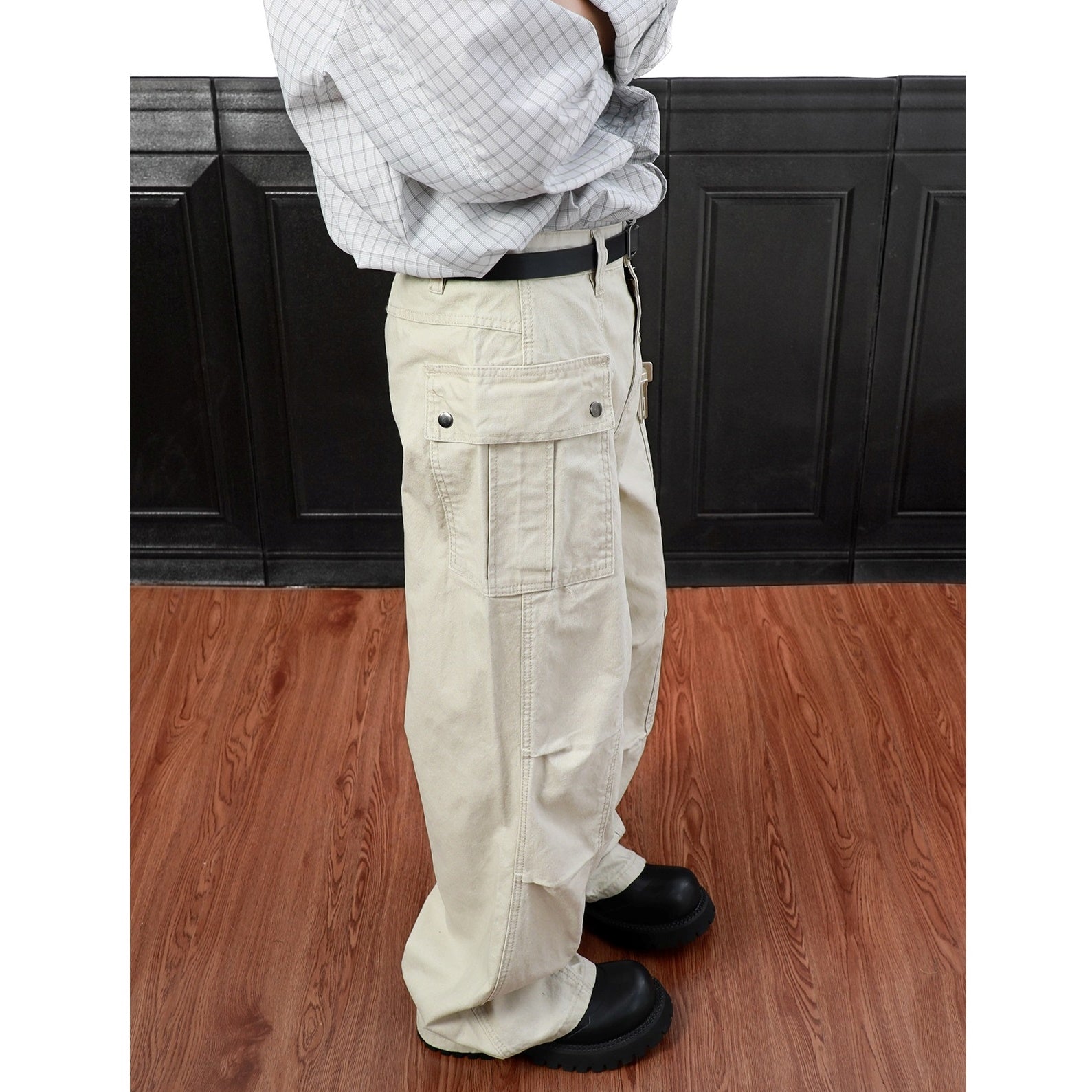 Pleated Design Washed Cargo Pants MB7314