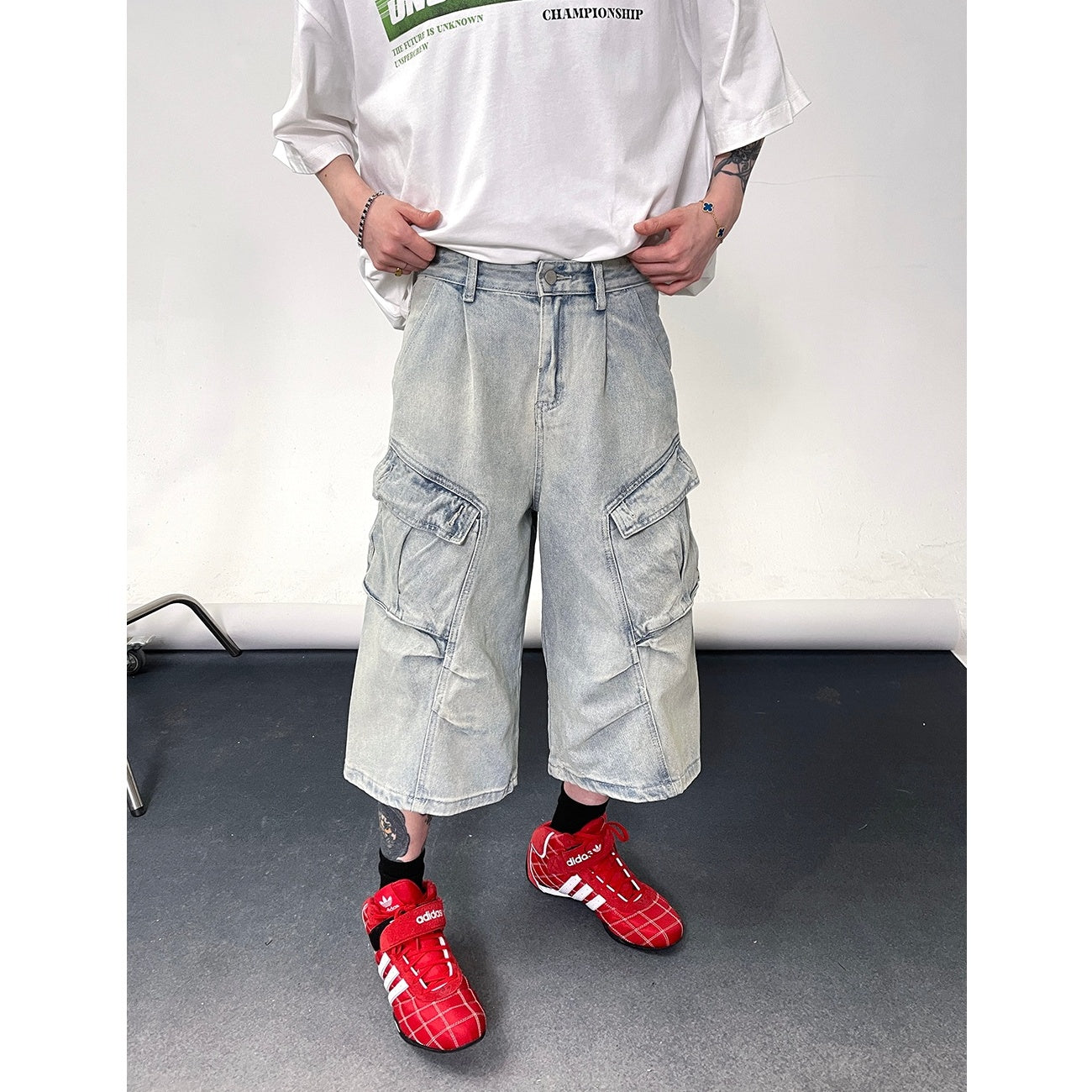 Multi Pocket Cargo Cropped Jeans EAT112