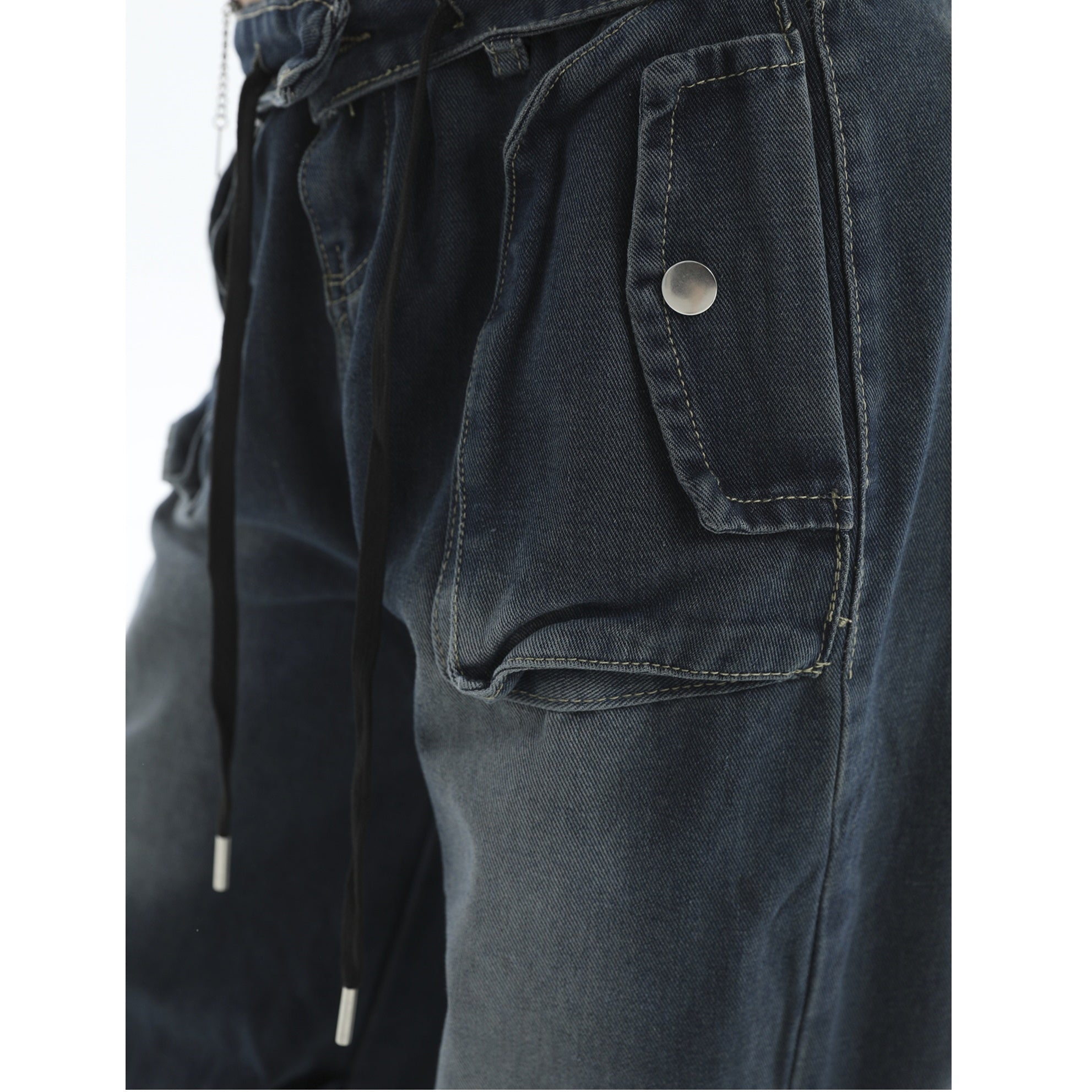 Pleated Washed Loose Straight Work Jeans IN7053