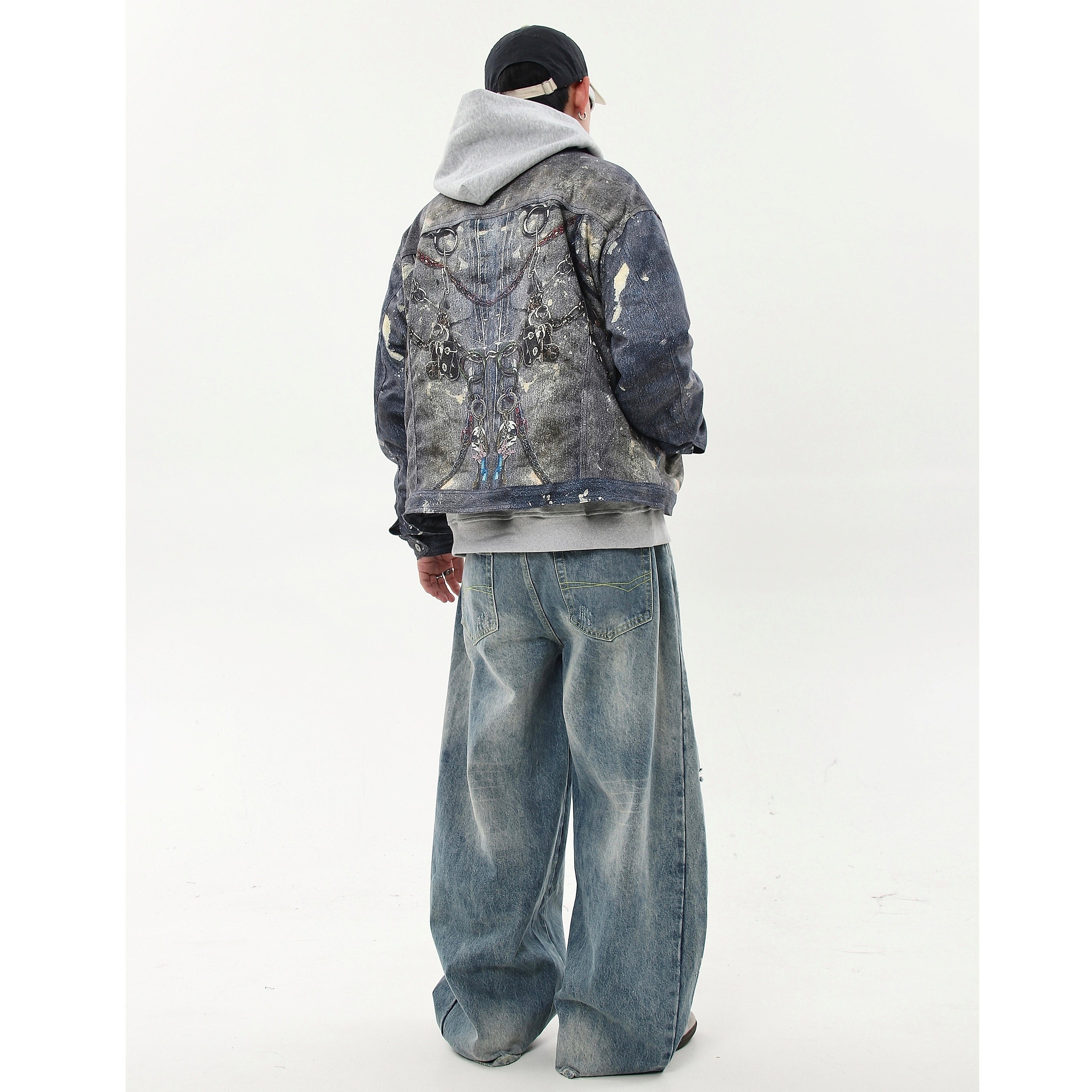 Street 3D Chain All-Print Denim Jacket MB7215