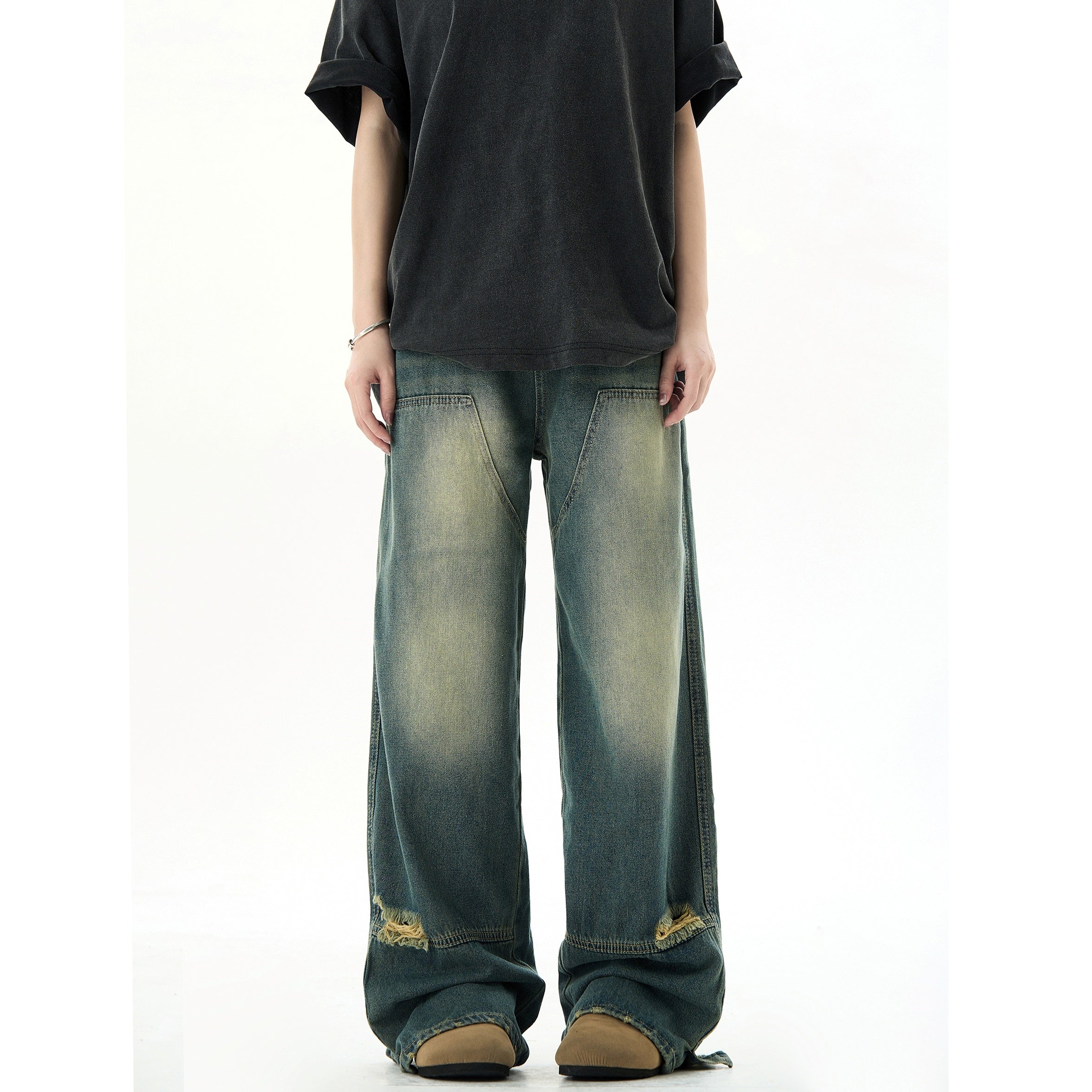 Heavy-duty Wash Ripped Switching Jeans MB7224